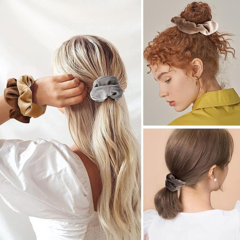 12 Pcs Soft Velvet Hair Scrunchies - No-Slip Elastic Hair Ties for Women & Girls (Multicolor) - Perfect for Workouts, Office & Everyday Styling