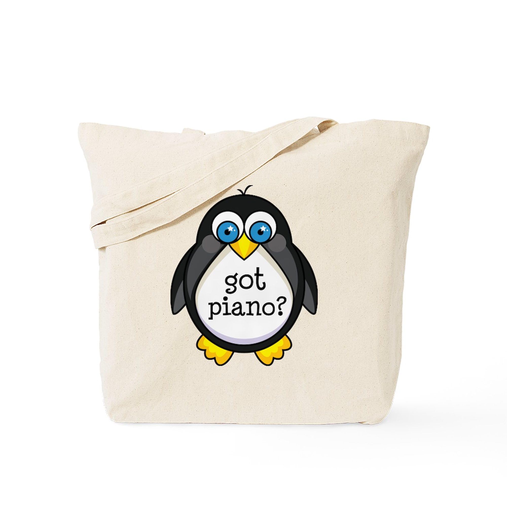 Piano Music Penguin Tote Bag - Natural Canvas Reusable Shopping Bag for Music Lovers & Grocery Shopping