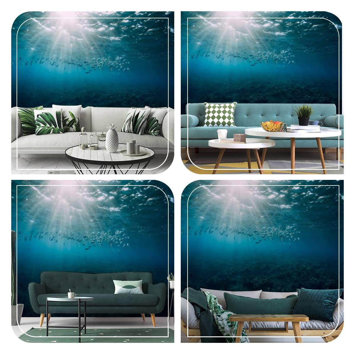 3D Underwater Wallpaper with Tuna School Fish - Ocean Animal Self-Adhesive Wall Mural for Bedroom, Living Room & Dorm Decor - Easy Peel & Stick Wallpaper for Ceiling, Wardrobe & Furniture - Perfect for Kids Rooms, Aquarium Themes & Coastal Home Decor