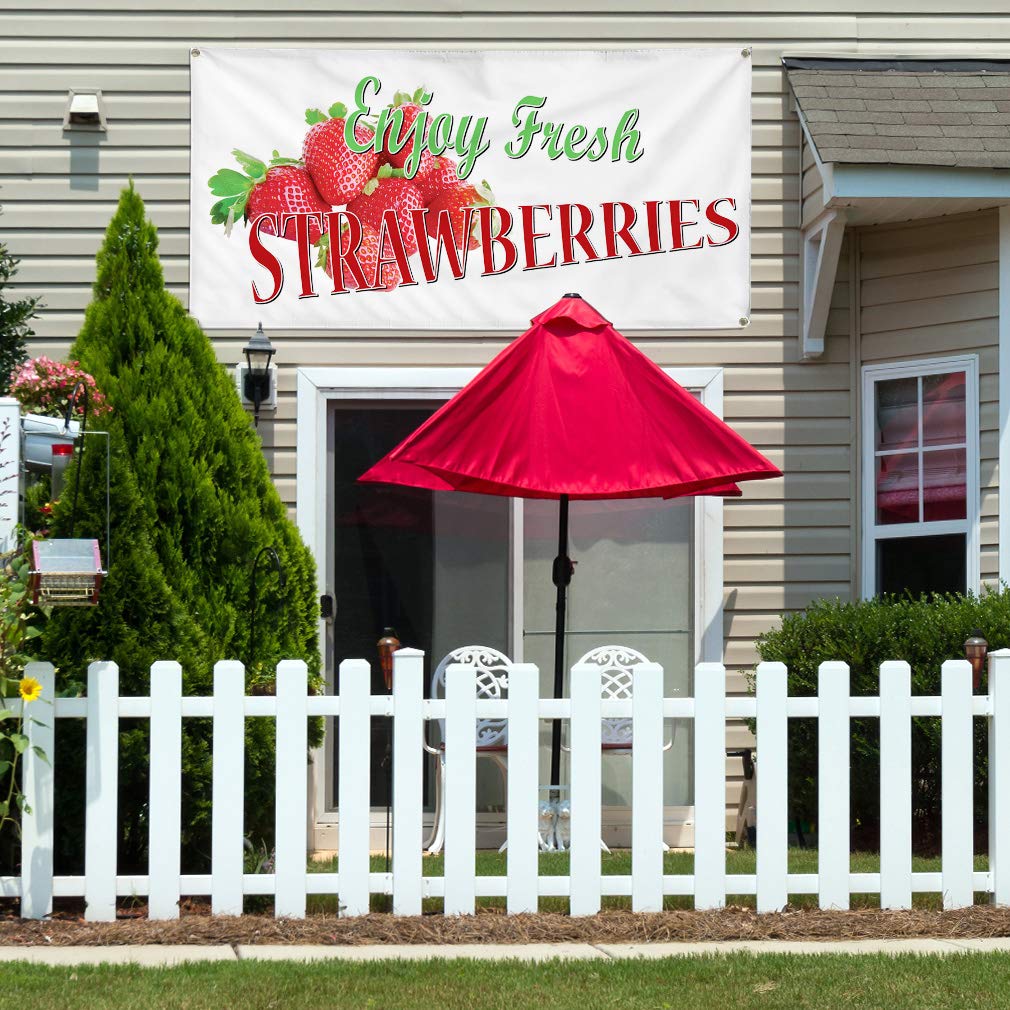 Durable 48x96 Inch Vinyl Banner with 8 Grommets - Weatherproof Outdoor Sign for Restaurants, Cafes & Food Businesses - Perfect for Strawberry Promotions, Yard Sales & Industrial Use