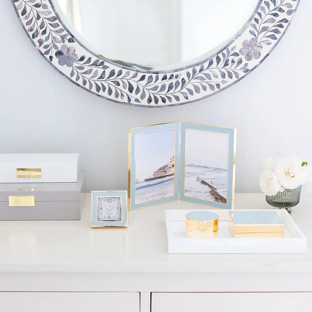 Elegant Powder Blue Enamel & Gold Plated Trinket Jewelry Box - Perfect for Storing Rings, Necklaces & Keepsakes | Home Decor & Gift Idea