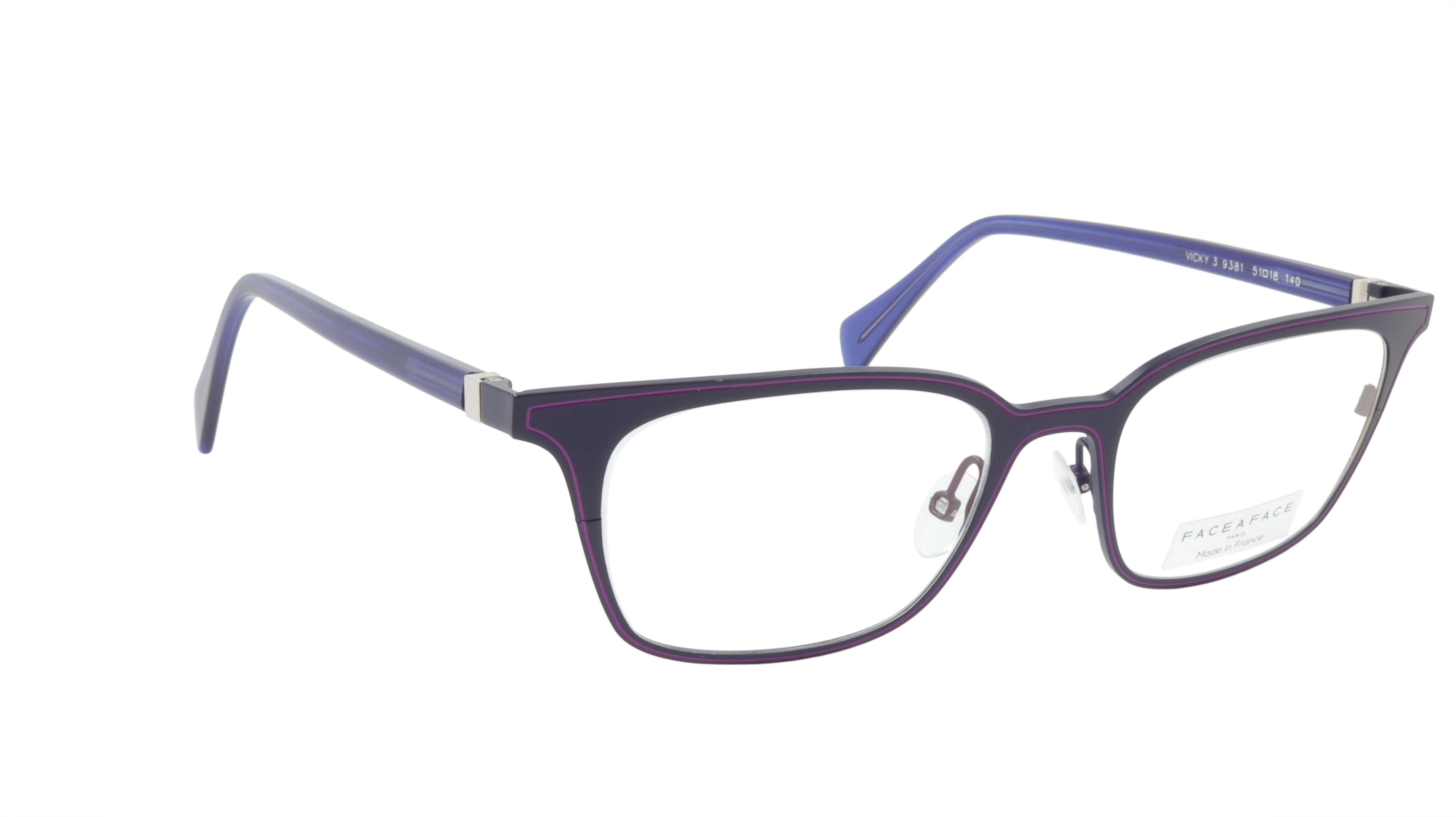 Face A Face VICKY 3 Eyeglasses Frame - Acetate & Metal Blend in Dark Violet & Light Colors | Perfect for Reading, Work & Fashion Accessories