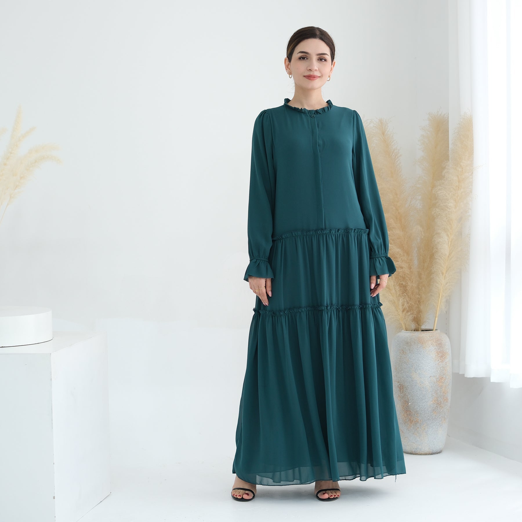 Molly Prairie Chiffon Maxi Dress - Dark Emerald Green Flowy Summer Dress for Women | Beach Wedding, Vacation, Boho Party Outfit