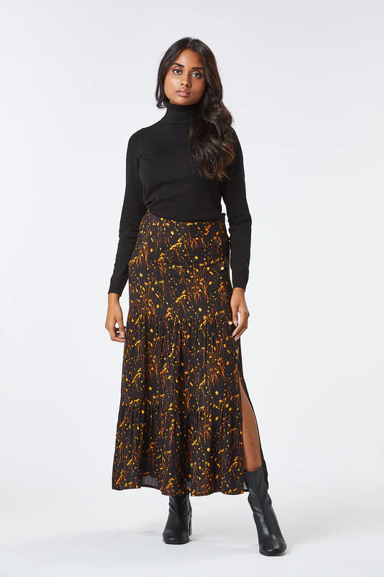 LIDY MIDI SKIRT for Women - High Waist Flowy A-Line Skirt in Black & Rust Colors - Perfect for Office, Date Night & Casual Outfits