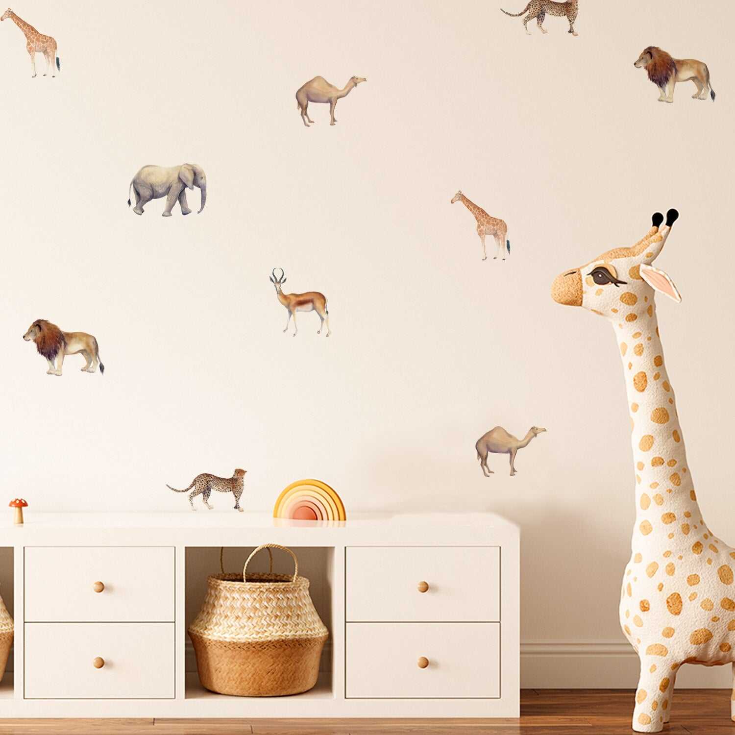 Boho Animal Wall Decals with Dry Floral Design - Peel and Stick Wall Stickers for Nursery, Kids Room & Home Decor (Set of 6)