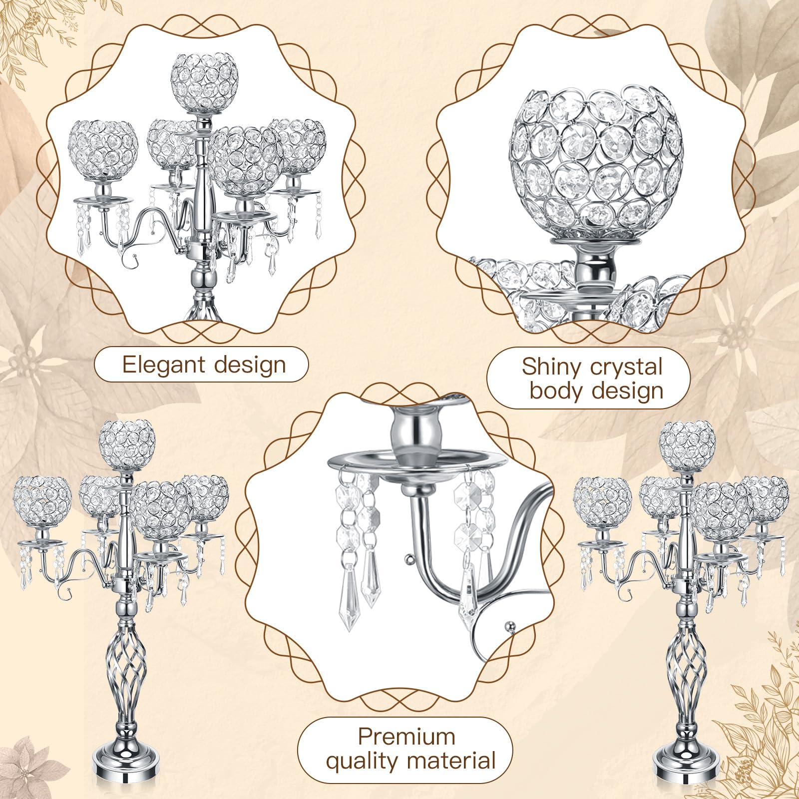 5-Arm Crystal Candelabra Centerpiece - 27