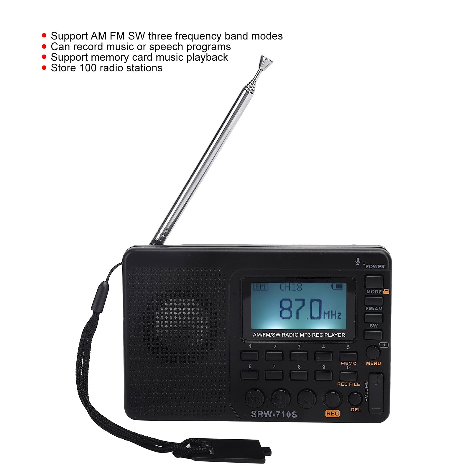 Portable Digital FM AM SW Radio with LED Display - Multifunction Audio Recorder & Player with Memory Card Support - Perfect for Travel, Camping, and Emergency Use