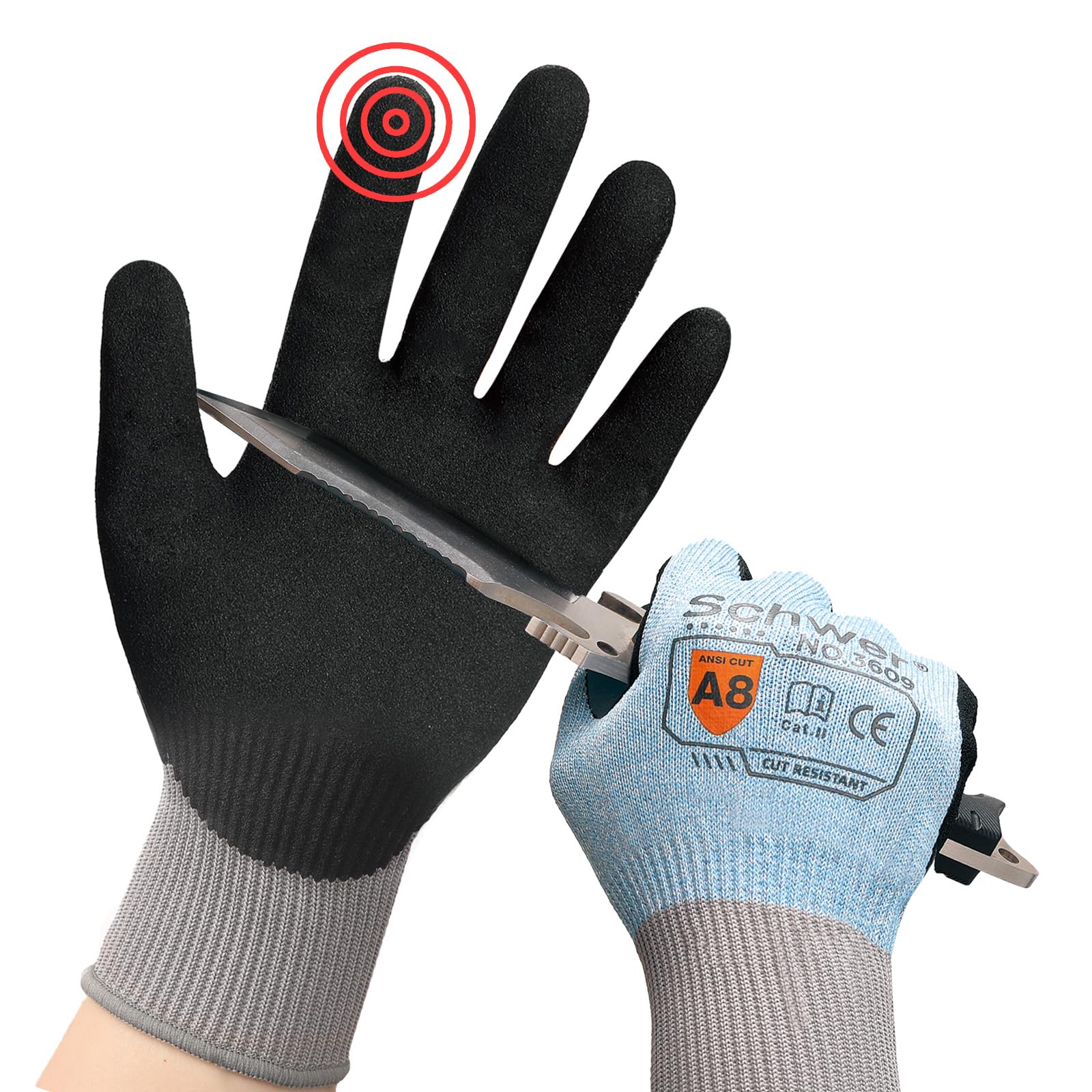 ANSI A8 Cut Resistant Work Gloves - Heavy Duty Protection with Strong Grip, Durable & Anti-Slip for Construction, Metalworking & Food Processing (Blue, Large) - Ideal for Industrial Safety & Sharp Object Handling