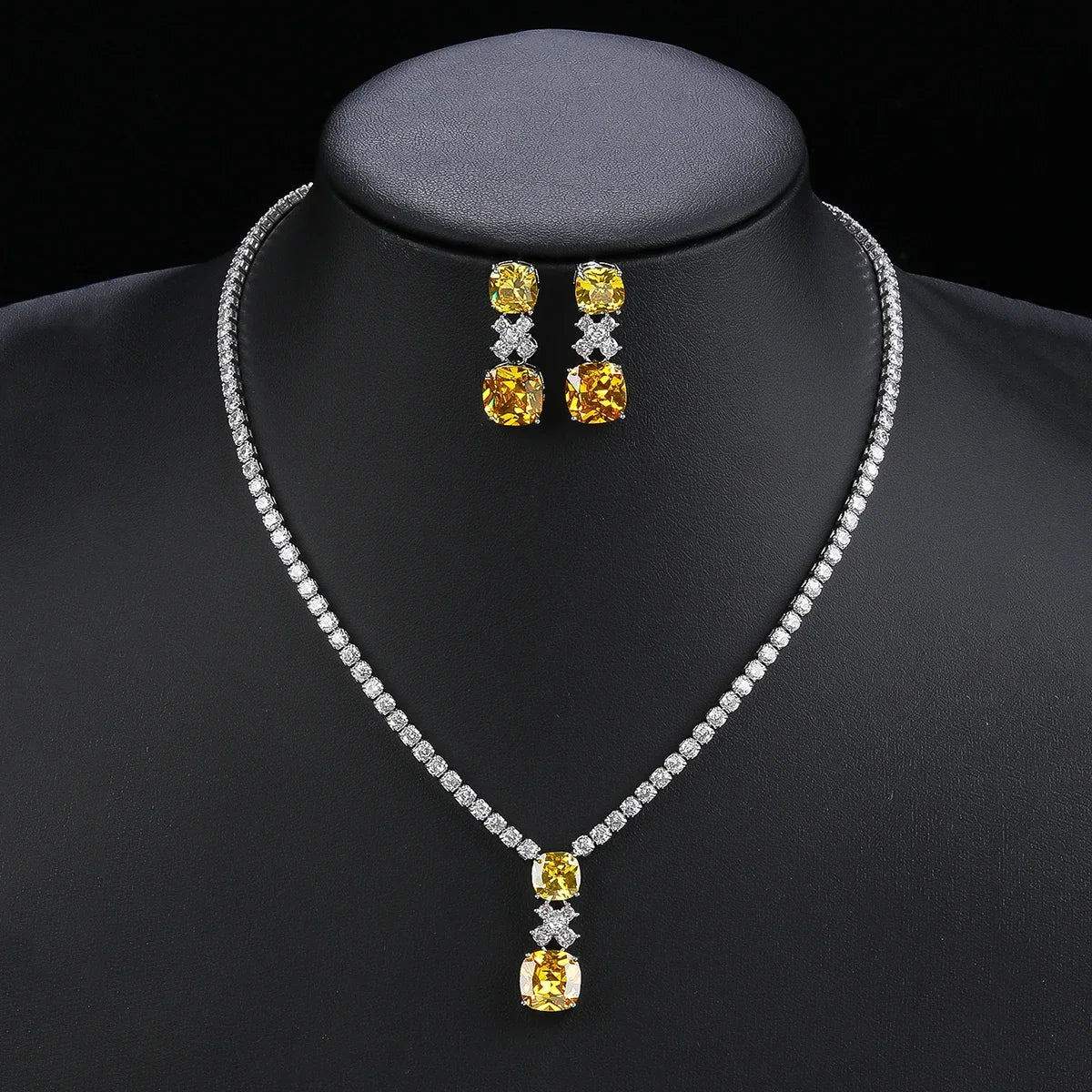 Elegant Cubic Zirconia Pendant Necklace & Earrings Set for Women - CZ Bridal Wedding Jewelry Gift Set - Perfect for Weddings, Anniversaries & Special Occasions
