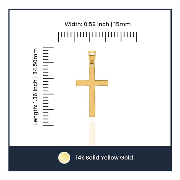14K Solid Yellow Gold Florentine Latin Mexican Holy Cross Necklace - Religious Jesus Christ Charm Pendant for Women & Men - Perfect for Baptism, First Communion, Confirmation & Daily Wear