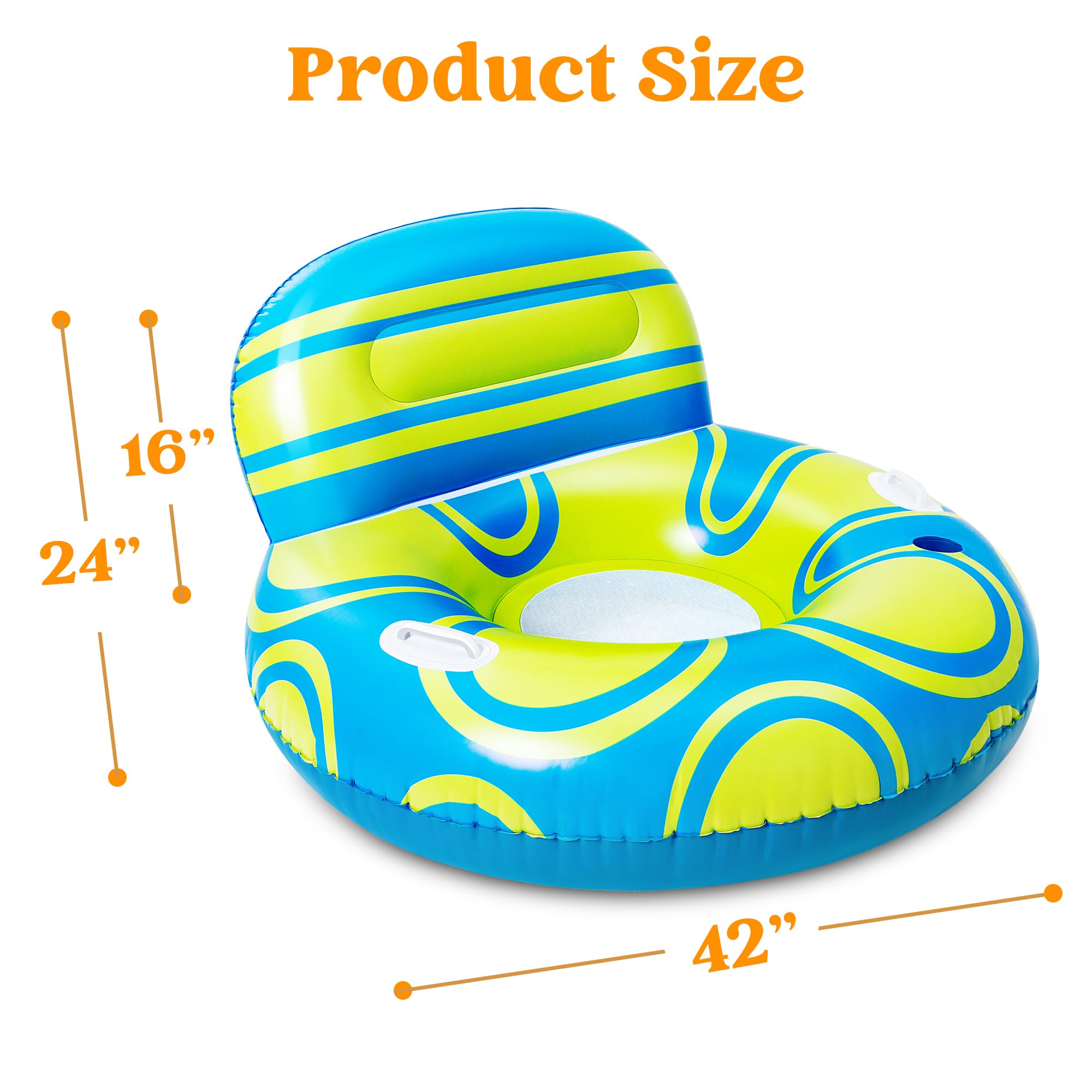 **Sloosh Inflatable Pool Float Lounger - Comfortable River Tube Floating Chair with Big Backrest, Mesh Bottom & Cup Holder - Perfect for Lake, Pool, Beach Relaxation & Summer Party Fun (Blue & Yellow)**