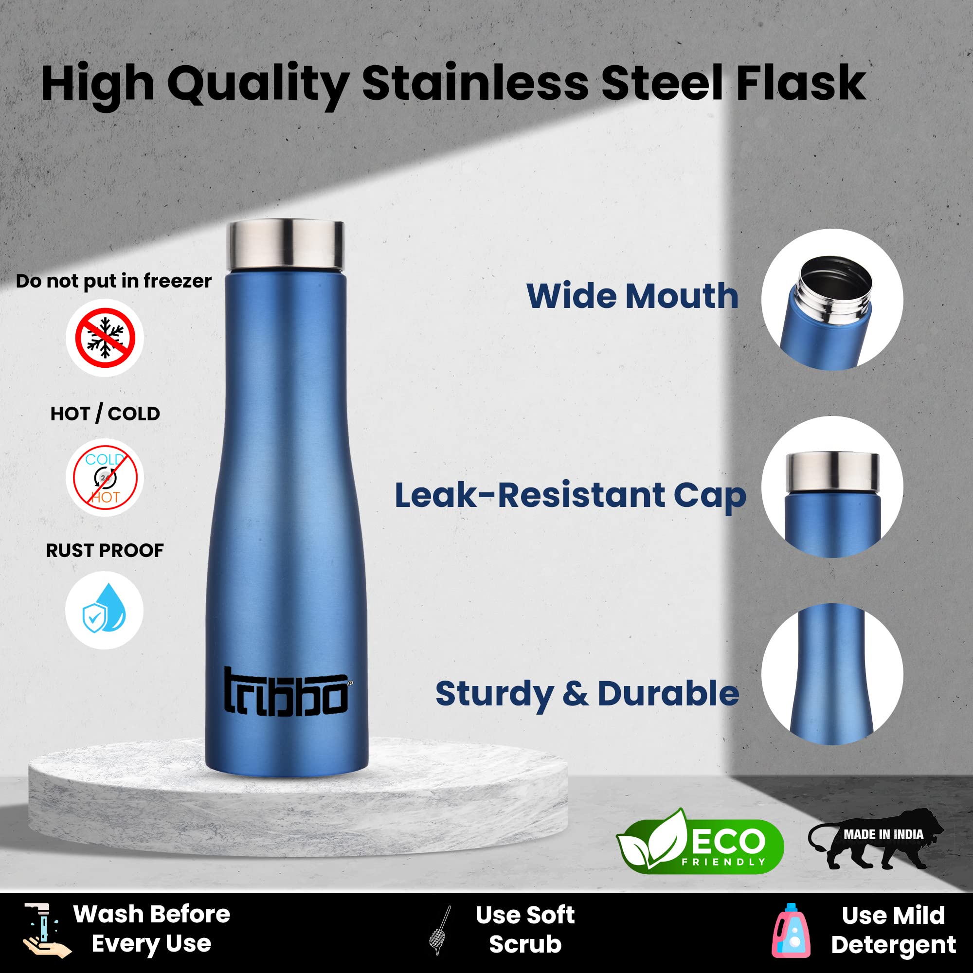 TRIBBO 1L Stainless Steel Water Bottle - Leak Proof, BPA Free, Insulated for Hot & Cold Drinks - Perfect for Gym, School, Office, Travel & Outdoor Activities (1000ml, Red, Steel Cap)