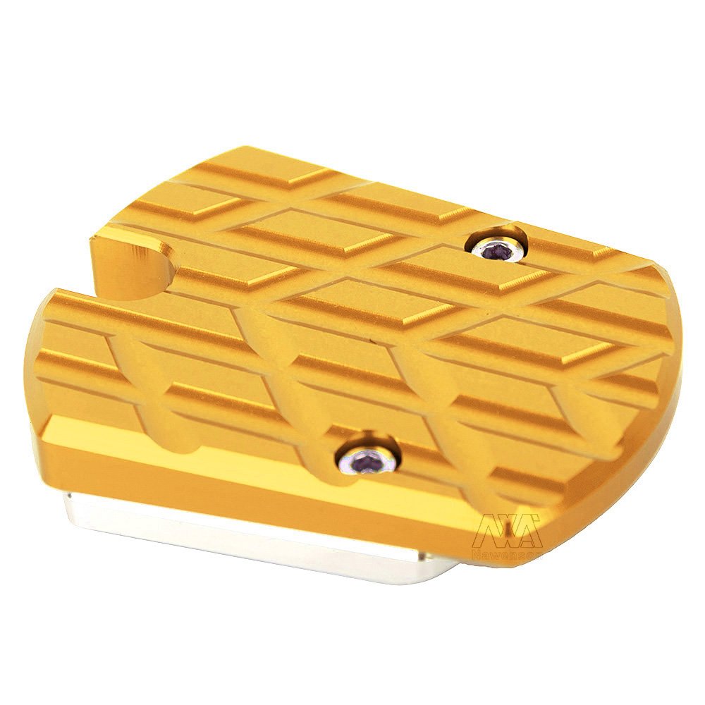 **Motorcycle Kickstand Pad for Yamaha XMAX 125/250/300 - Gold Foot Side Stand Accessory - Prevents Sinking & Protects Surfaces - Ideal for Parking on Soft Ground or Hot Pavement**