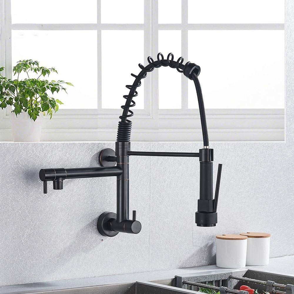 Brushed Nickel Pull Down Kitchen Faucet with Dual Spouts & Handheld Shower - Cold Water Wall Mounted Sink Tap for Modern Kitchens | Perfect for Washing Dishes, Filling Pots & Cleaning Countertops