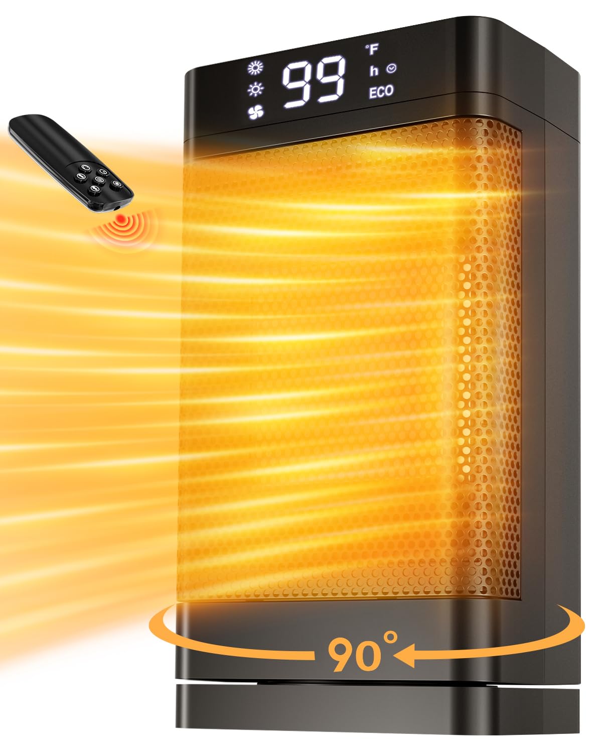 PGYIOO! 1500W Portable Ceramic Space Heater with 12 PTC Heating Sheets, 99°F Adjustable Temperature, 12-Hour Timer - Safe & Energy Efficient for Bedroom, Office & Home Use - Perfect for Winter Heating & Small Space Warmth