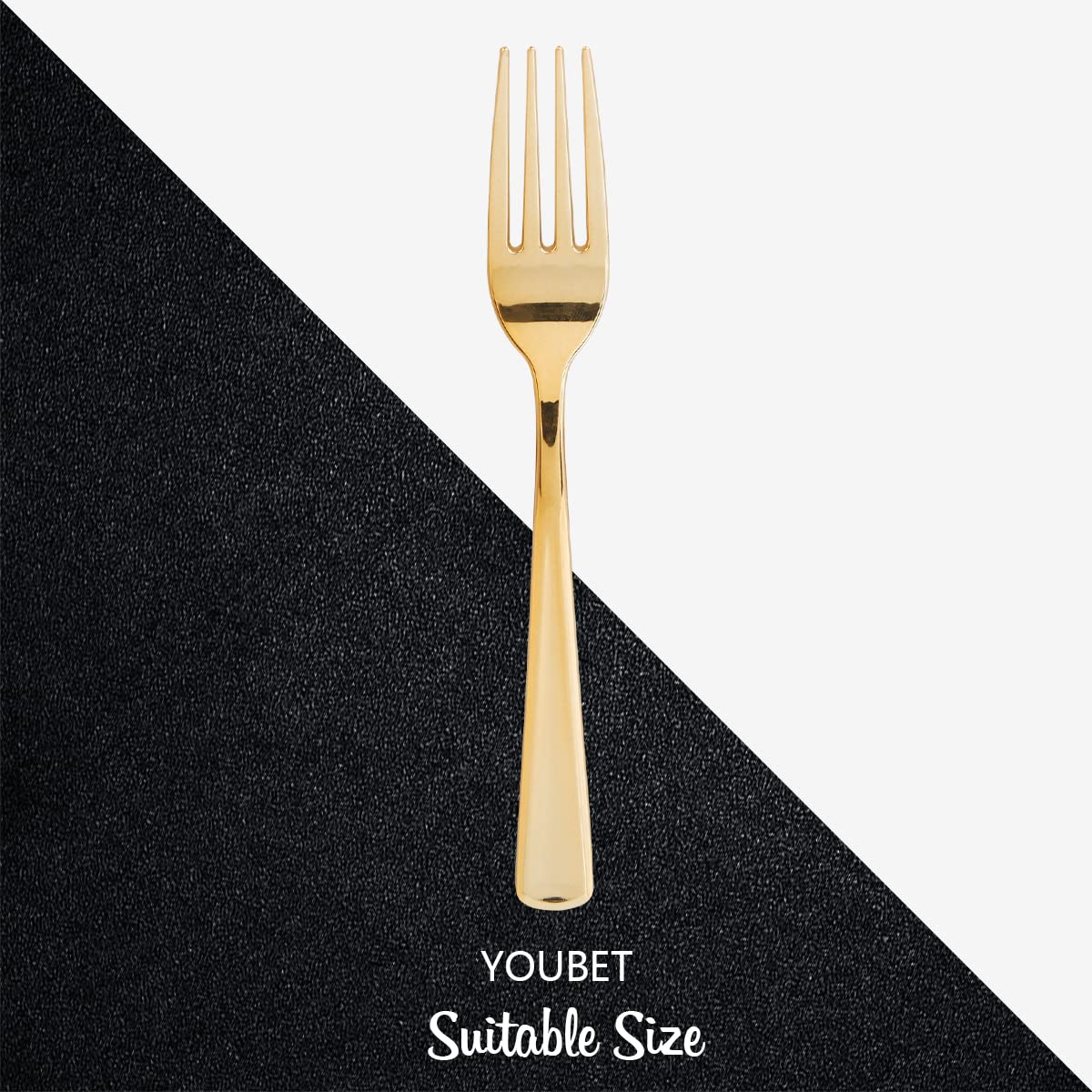 YOUBET 300-Pack Gold Plastic Forks - 7.4 Inch Heavy Duty Disposable Cutlery - Elegant Gold Silverware for Parties, Weddings, Christmas & Special Events - Perfect for Catering, Picnics & Home Entertaining