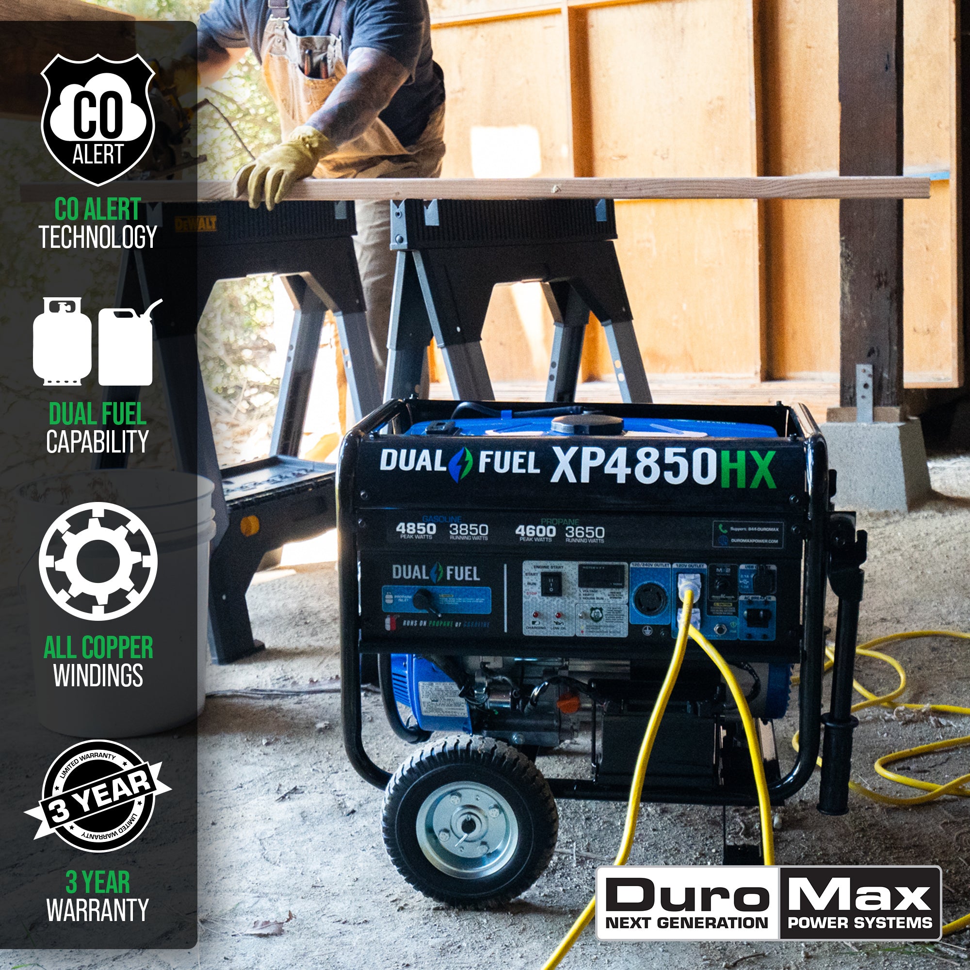 DuroMax XP4850HX 3850W/4850W Dual Fuel Portable Generator with CO Alert & Electric Start - Perfect for Home Backup Power, Camping, and Emergency Use
