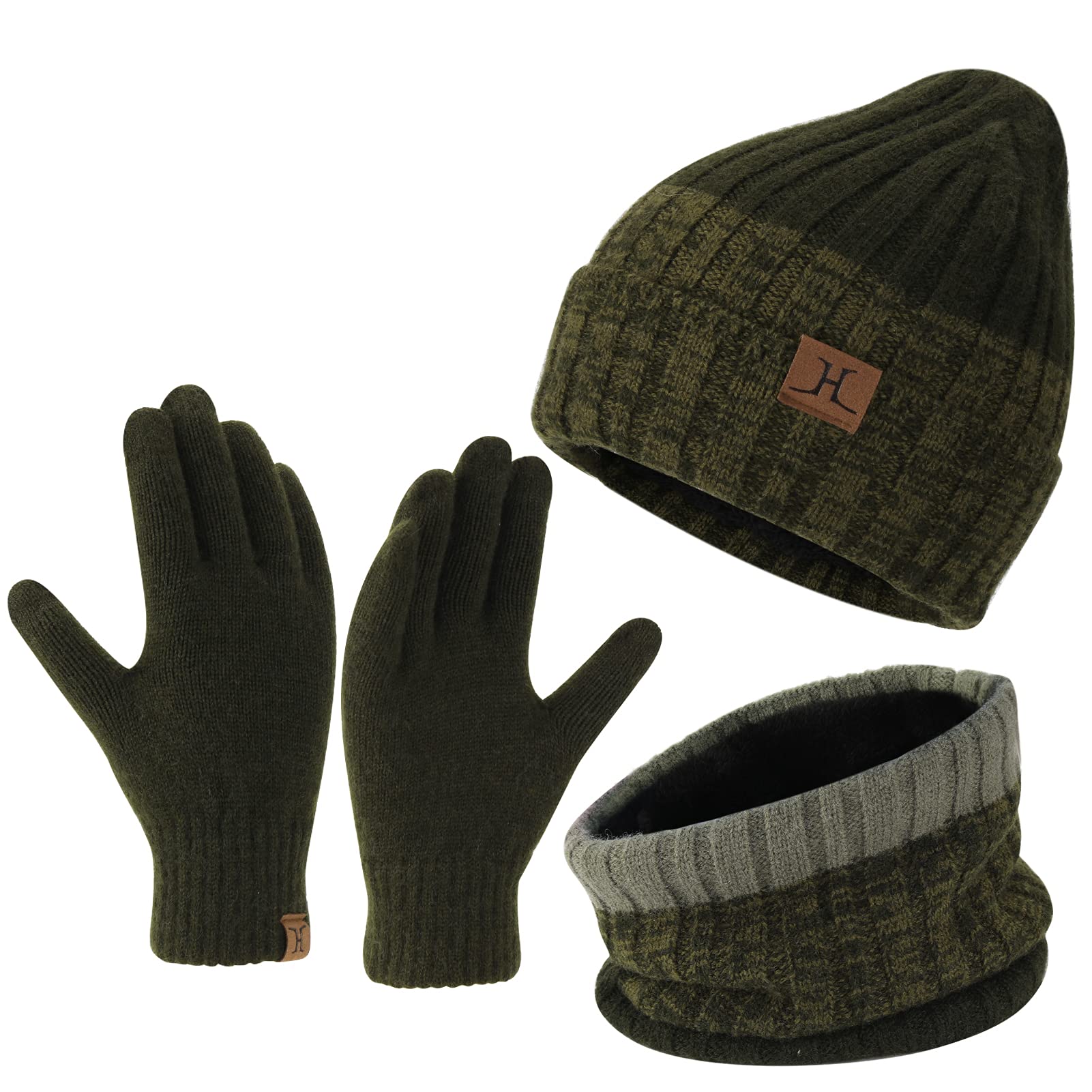 Men's Winter Knit Beanie Hat Scarf Touchscreen Gloves Set - Fleece Lined Skull Cap Neck Warmer for Cold Weather - Perfect for Skiing, Snowboarding & Outdoor Activities
