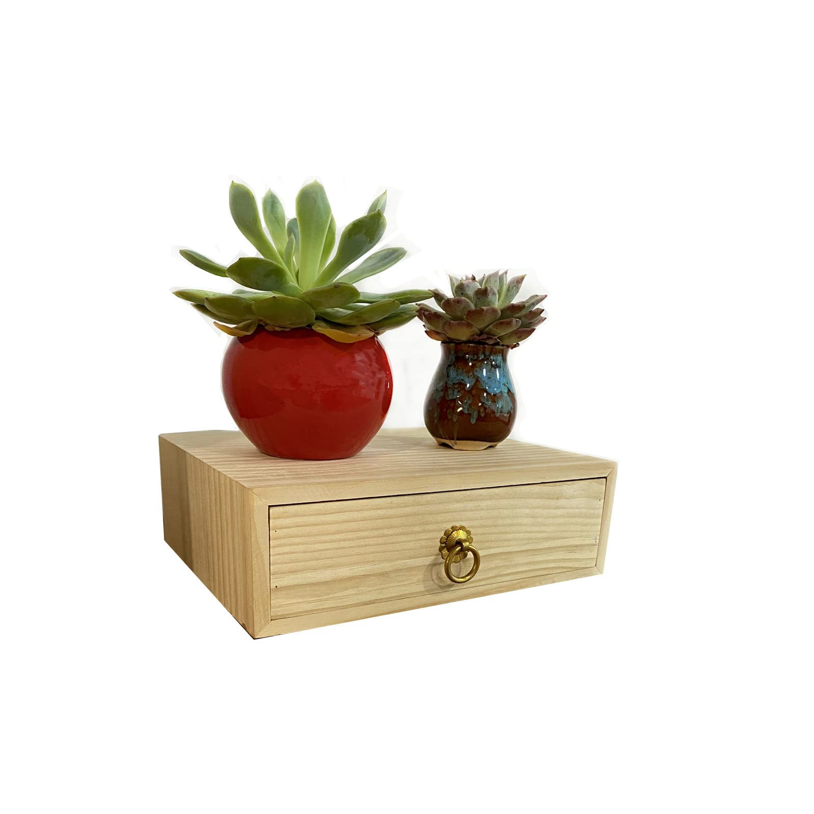 Natural Wooden Storage Box with Drawers - Wooden Desk Organizer & Jewelry Organizer with Metal Handle - Home Office & Craft Tabletop Storage Solution - Perfect for Organizing Stationery, Jewelry, Makeup & Small Accessories (1 Layer)
