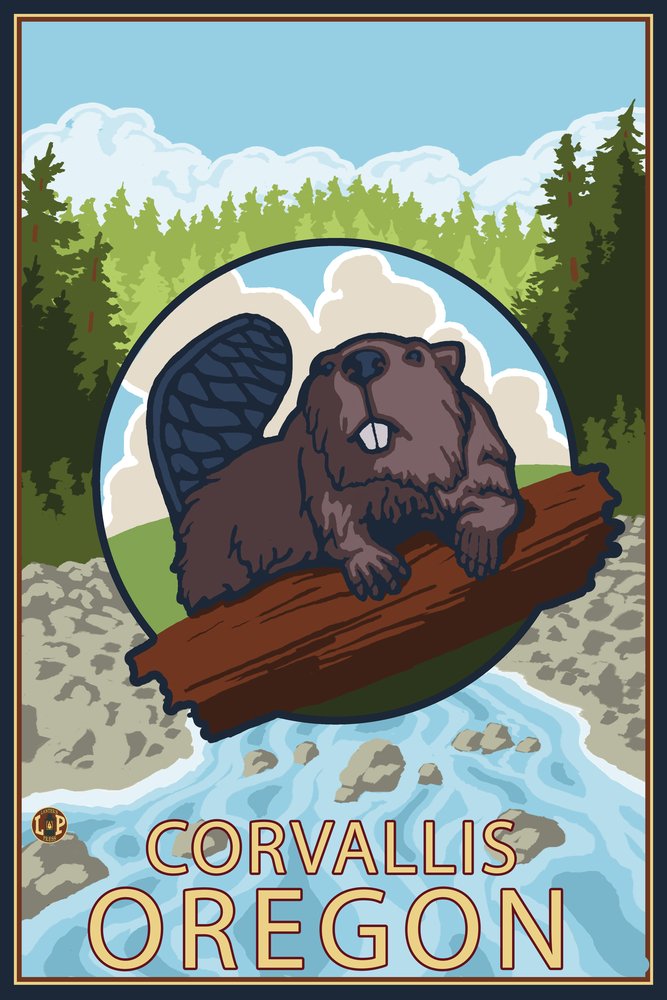 Lantern Press Corvallis Oregon Beaver Art Print - 16x24 Wrapped Canvas Wall Decor for Home & Office - Nature Inspired Wildlife Painting for Living Room, Bedroom, or Cabin Decor