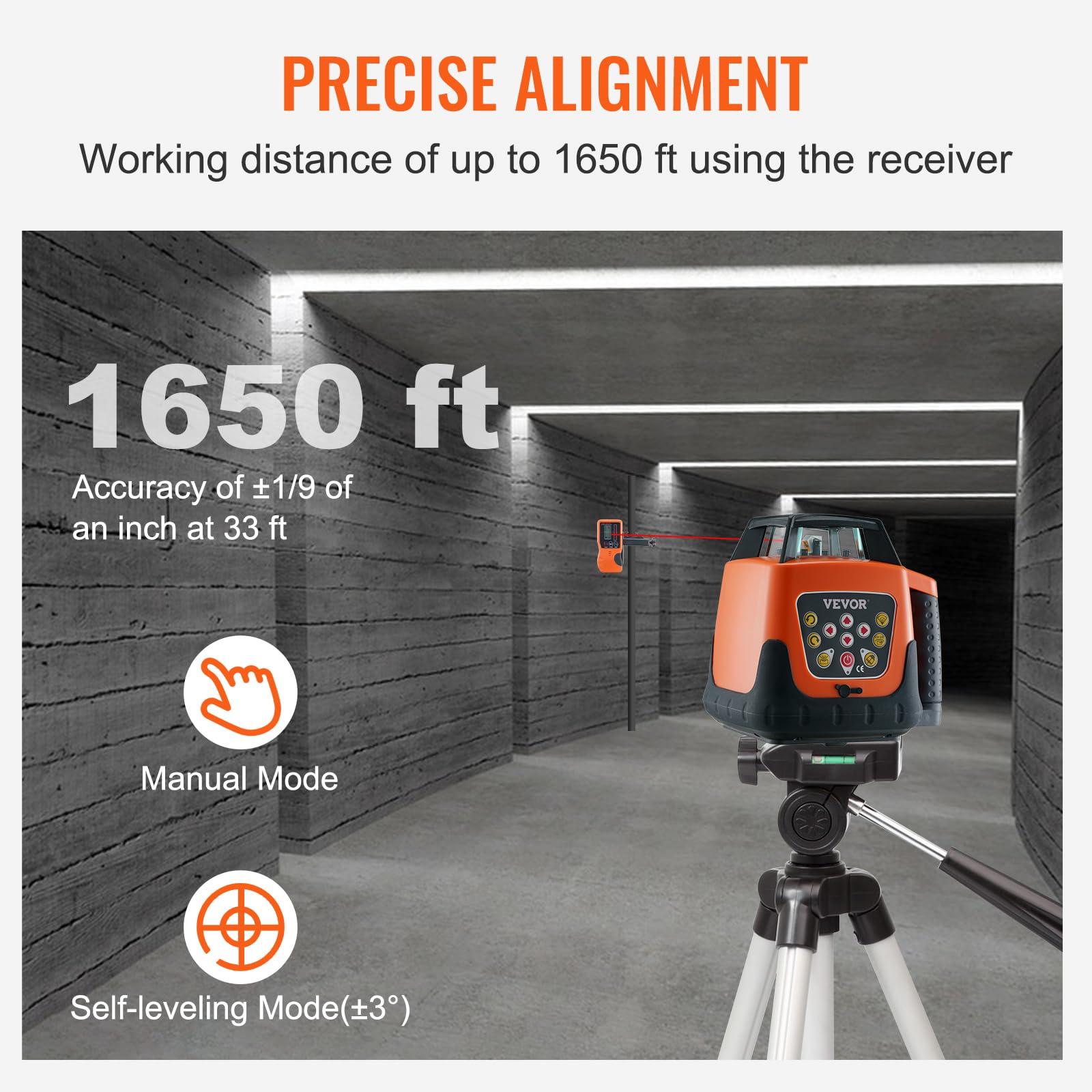 VEVOR 360-Degree Self-Leveling Rotary Laser Level with Remote Control - 1650ft Red Cross Line Laser, 5 Rotation Speeds & 4 Scanning Angles, IP66 Waterproof, Battery Included - Perfect for Construction, Floor Leveling, and DIY Home Projects