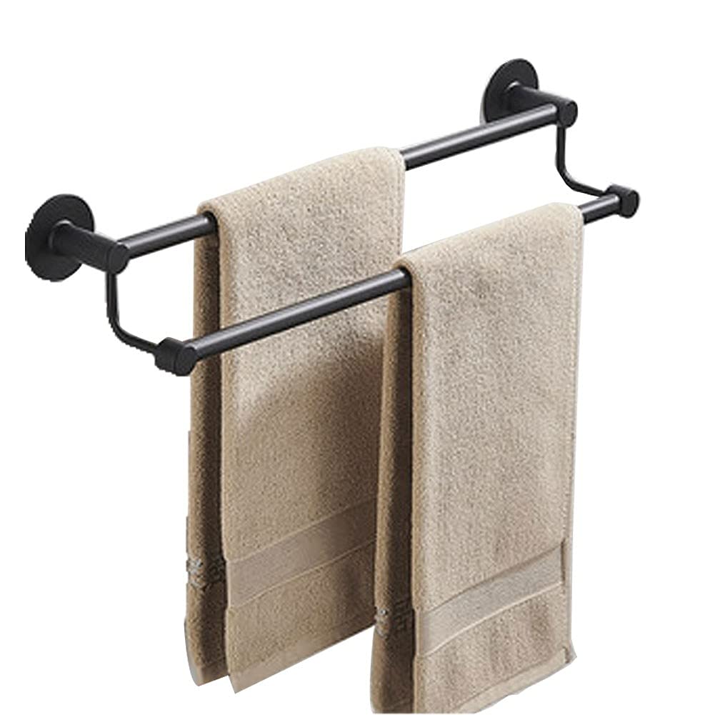 Black & White No-Drill Dual Towel Holder - 50cm Aluminum Bathroom & Kitchen Towel Bar for Showers - Contemporary Style Hand Towel Hanger - Perfect for Small Spaces & Modern Home Decor