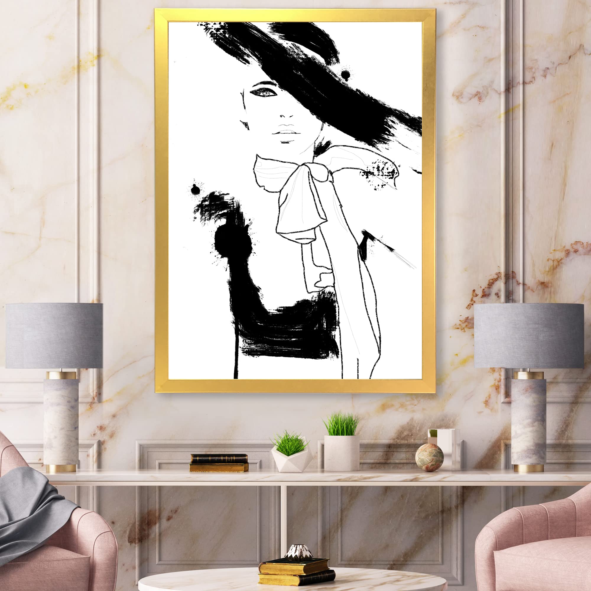 DesignQ Beautiful Model Haute Couture Fashion Woman II Modern Framed Wall Art - Elegant Home Decor for Living Room, Bedroom & Office