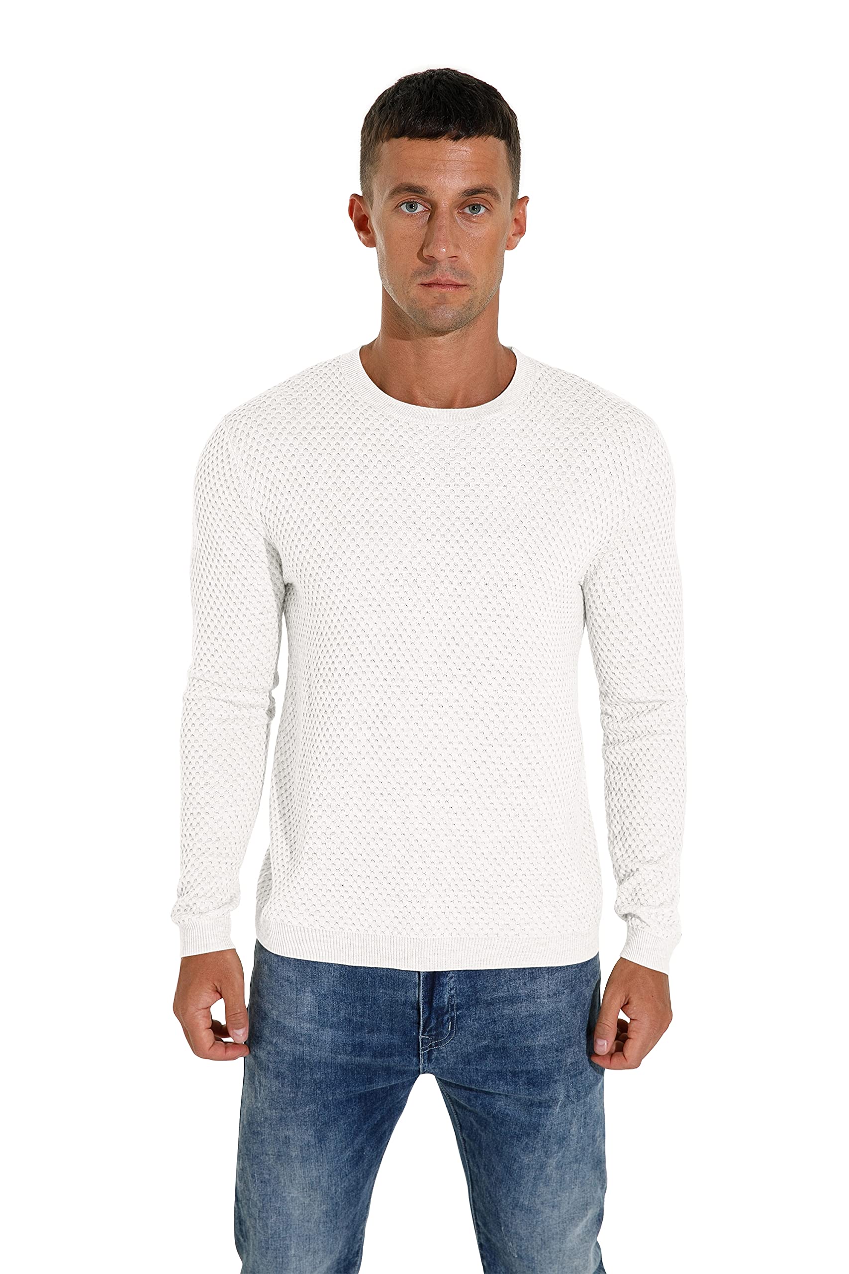 Hisir Men's Winter Warm Lightweight Wool Sweater - Long Sleeve Waffle Knit Pullover Jumper for Casual Wear | Perfect for Office, Outdoor Activities & Cold Weather Layering