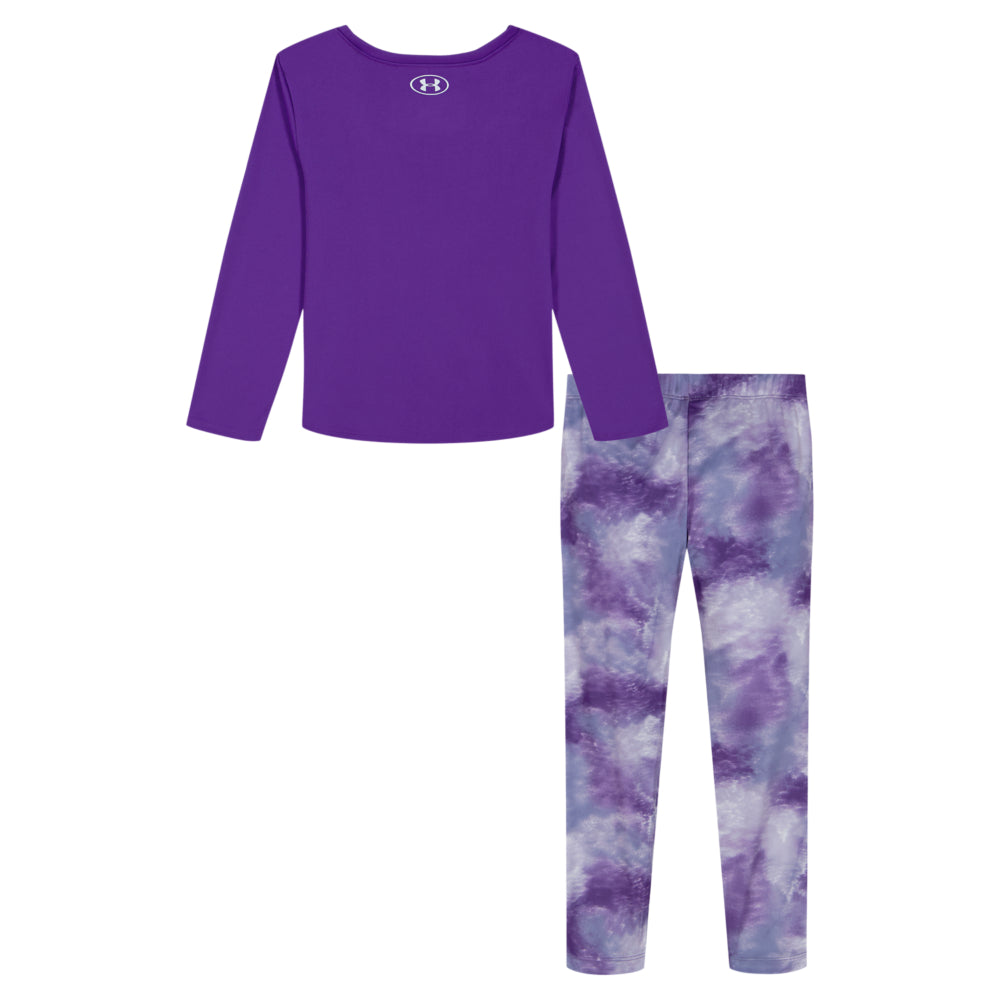 Under Armour Kids Girls' Purple Heart Long Sleeve Shirt & Legging Set - Athletic Outfit for Running, Yoga & Play