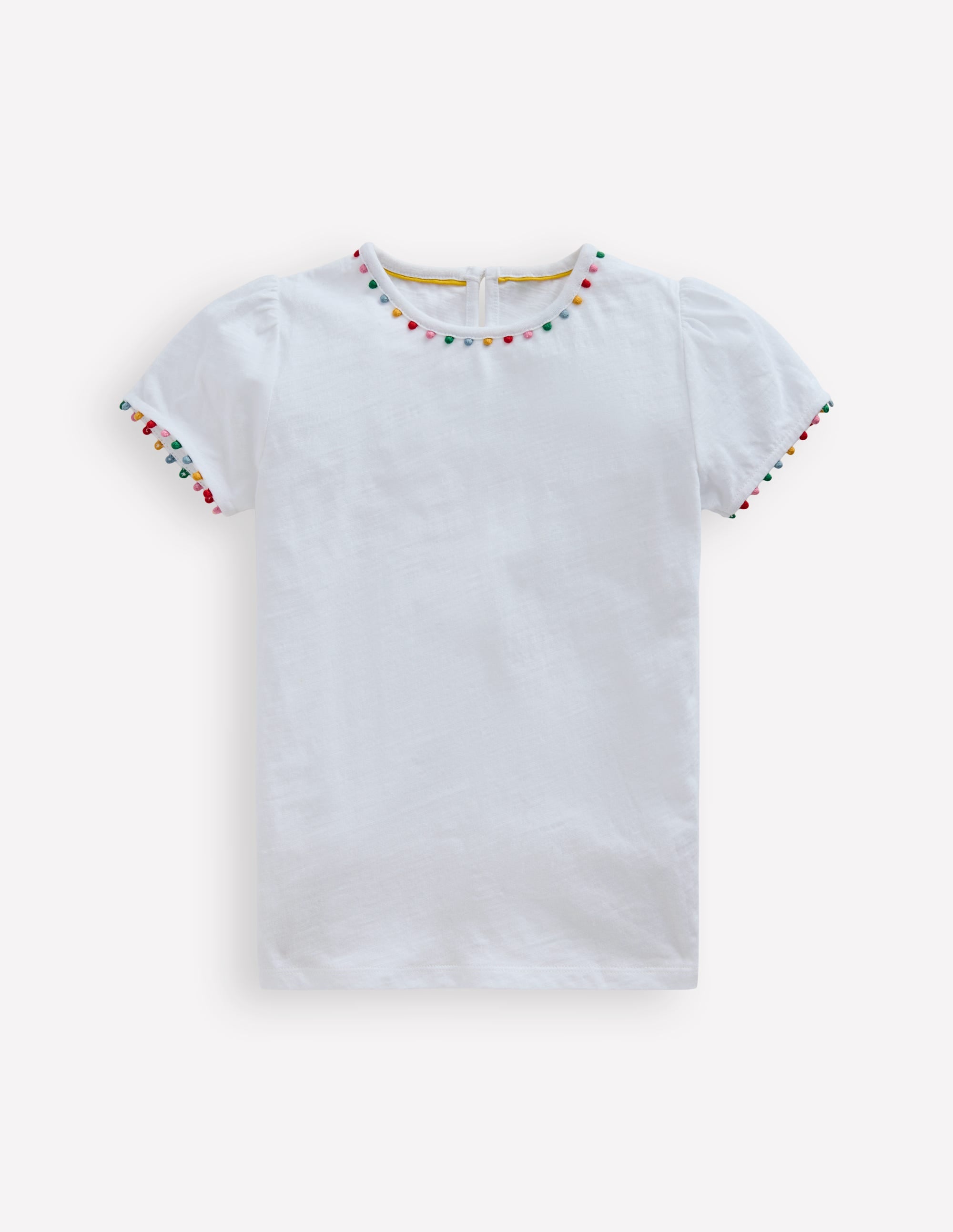 Trendy Ali Puff Sleeve Pom T-Shirt in White - Casual Women's Fashion Top for Everyday Wear & Outfits