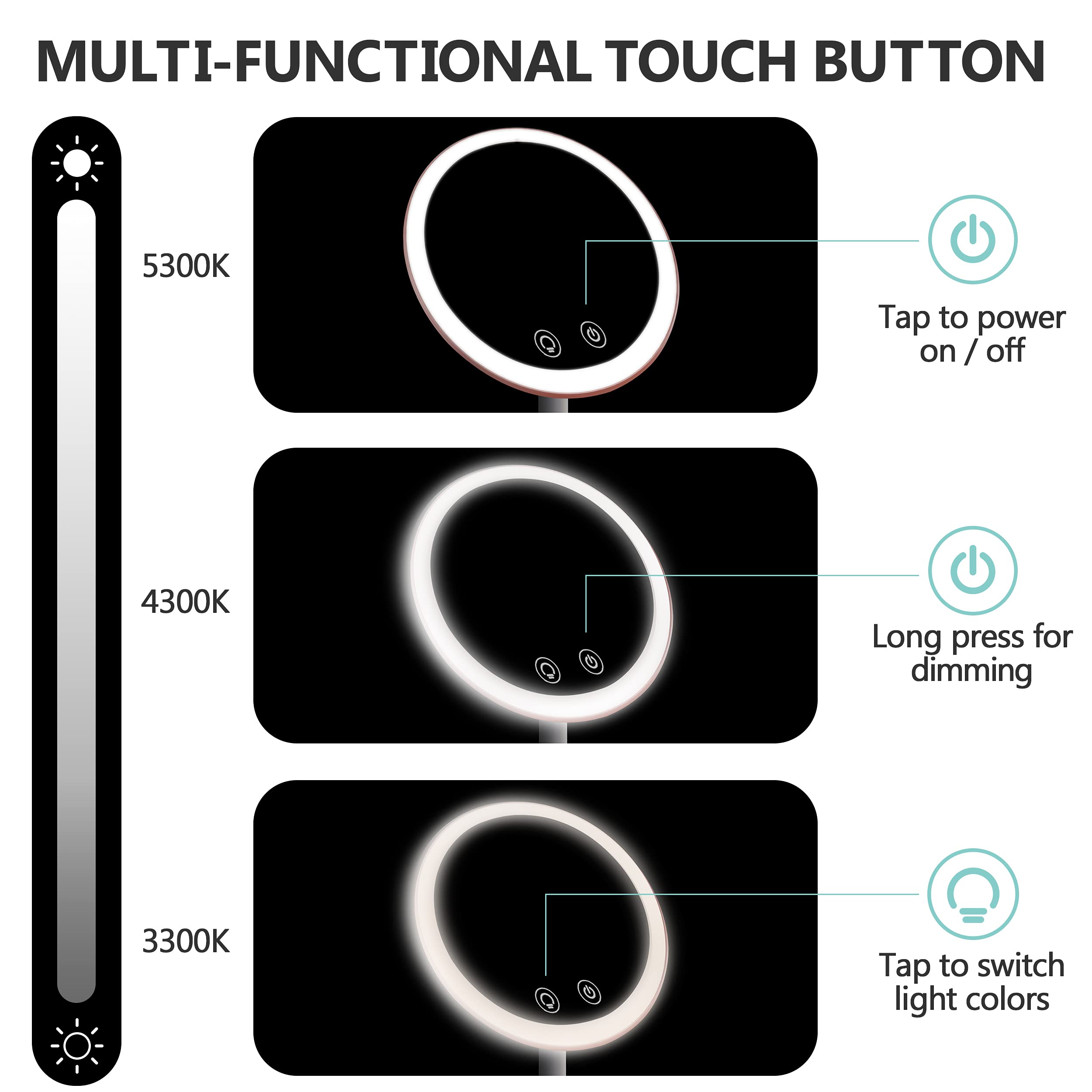 LED Makeup Mirror with Lights & 10X Magnification - Adjustable Brightness Vanity Mirror with Stand, USB Charging, for Home, Bathroom & Dressing Table - Perfect for Makeup, Skincare & Grooming