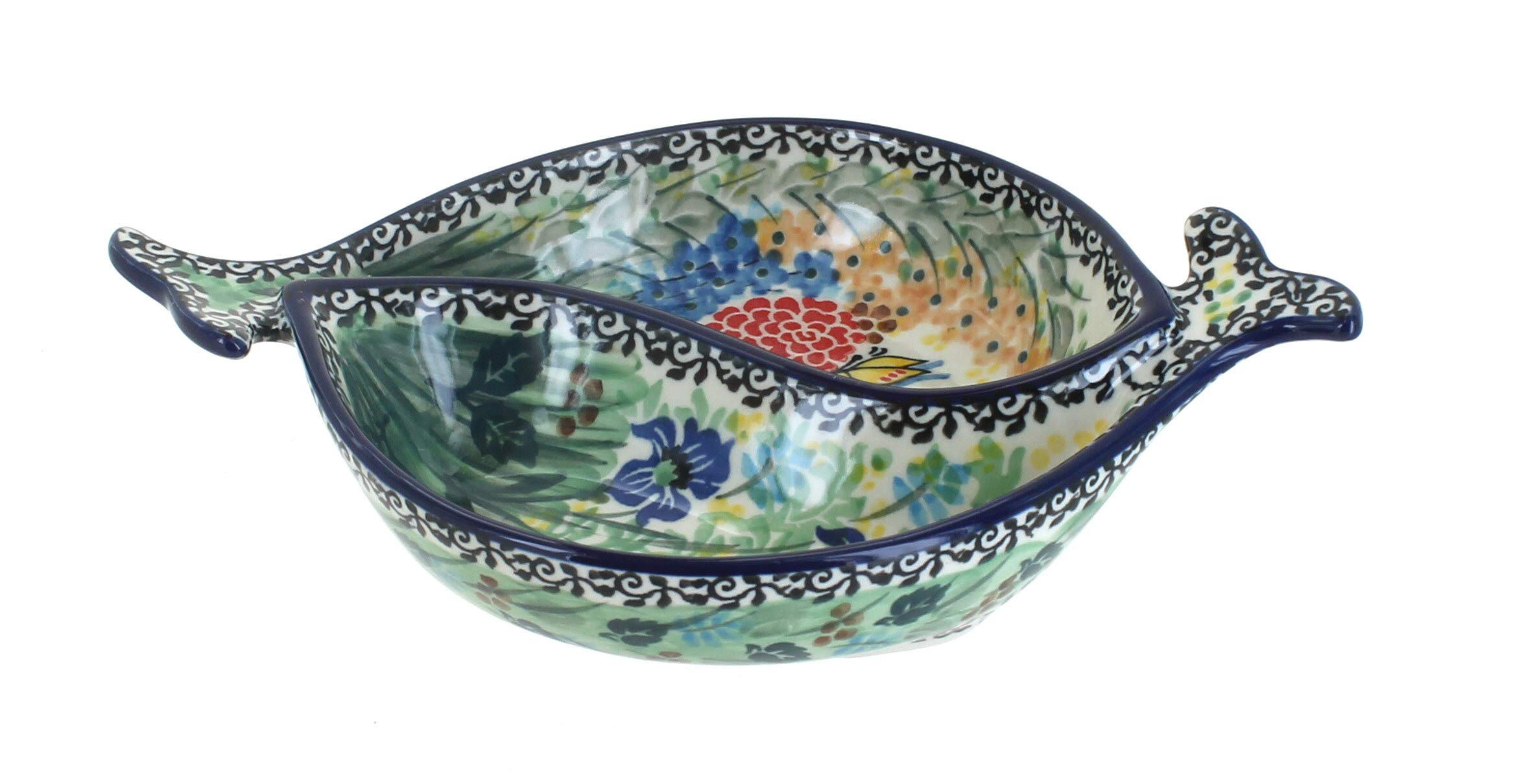Handmade Blue Rose Polish Pottery Teresa Yin-Yang Fish Serving Dish - Elegant Ceramic Appetizer Plate for Home Decor, Wedding Gift & Asian Dining
