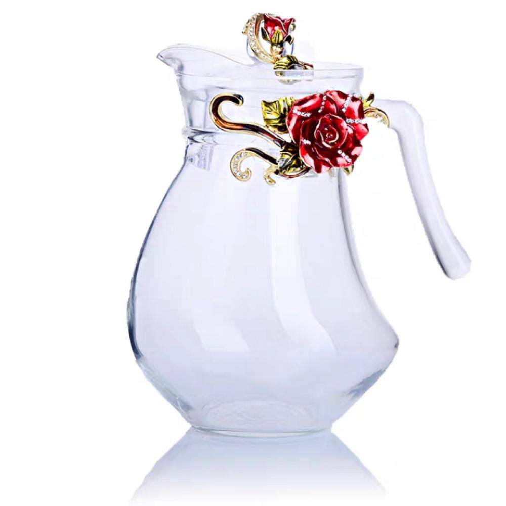 Blue Rose Glass Teapot 1300ml - Heat Resistant for Hot & Cold Drinks, Perfect for Tea, Coffee & Infusions - Ideal for Home, Office & Gift Giving