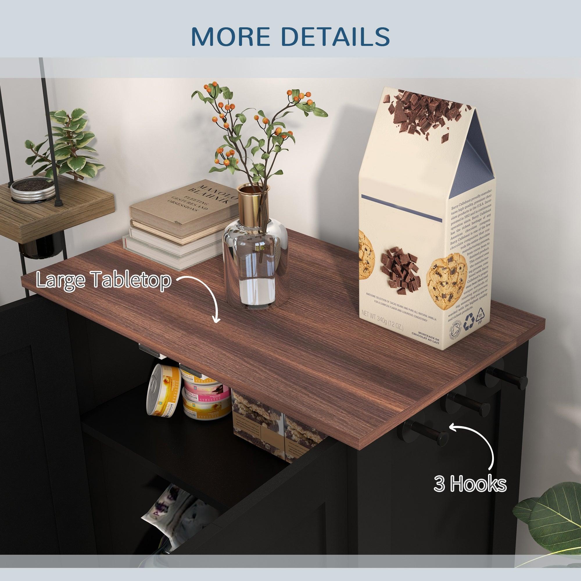 Premium Dog Feeding Station with Hidden Bowls & Adjustable Panel - Food Storage Cabinet for Medium Dogs with Hooks - Black - Perfect for Kitchen, Laundry Room or Pet Corner Organization