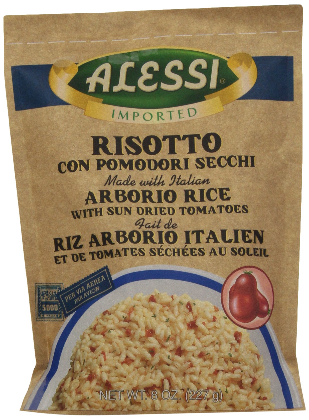 Alessi Arborio Rice with Sun Dried Tomatoes - Premium Italian Risotto Rice, 8 oz - Perfect for Creamy Risotto, Paella & Gourmet Cooking