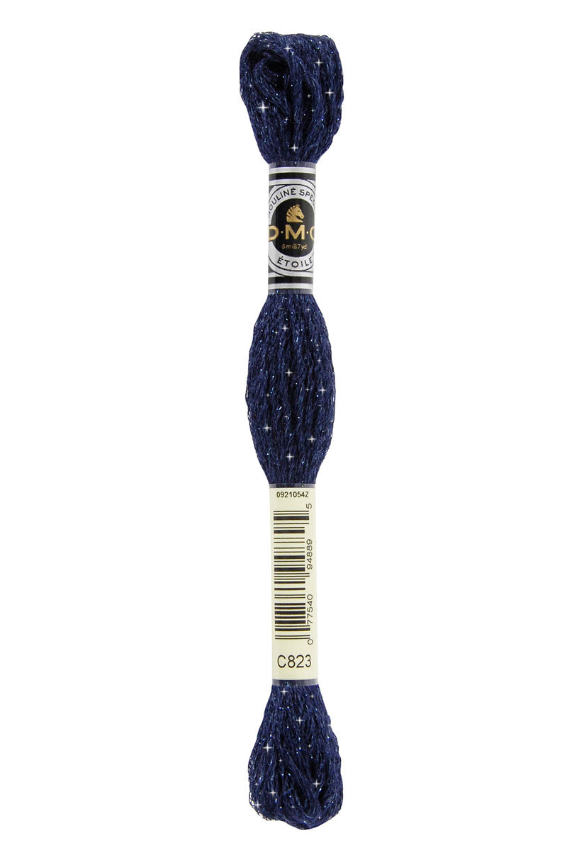 DMC C823 Mouliné Étoile Shimmer Embroidery Floss - Dark Navy Blue Metallic Thread for Hand Embroidery, Cross Stitch & DIY Crafts - Perfect for Holiday Decorations & Gift Making