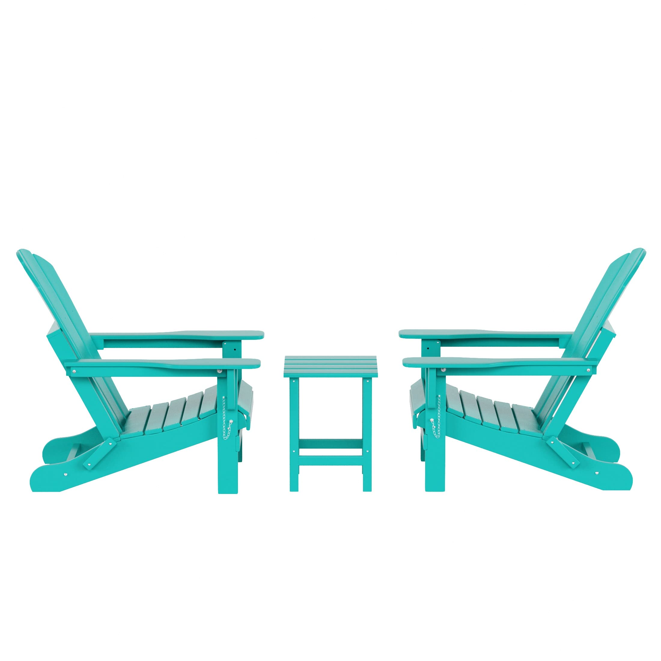 Premium WO Home Furniture 3-Piece Adirondack Chair Set with Side Table - Outdoor Folding Chairs & End Table, Weather & UV Resistant - Perfect for Lawn, Garden, Bonfire, Balcony, Patio & Backyard Relaxation (Turquoise)