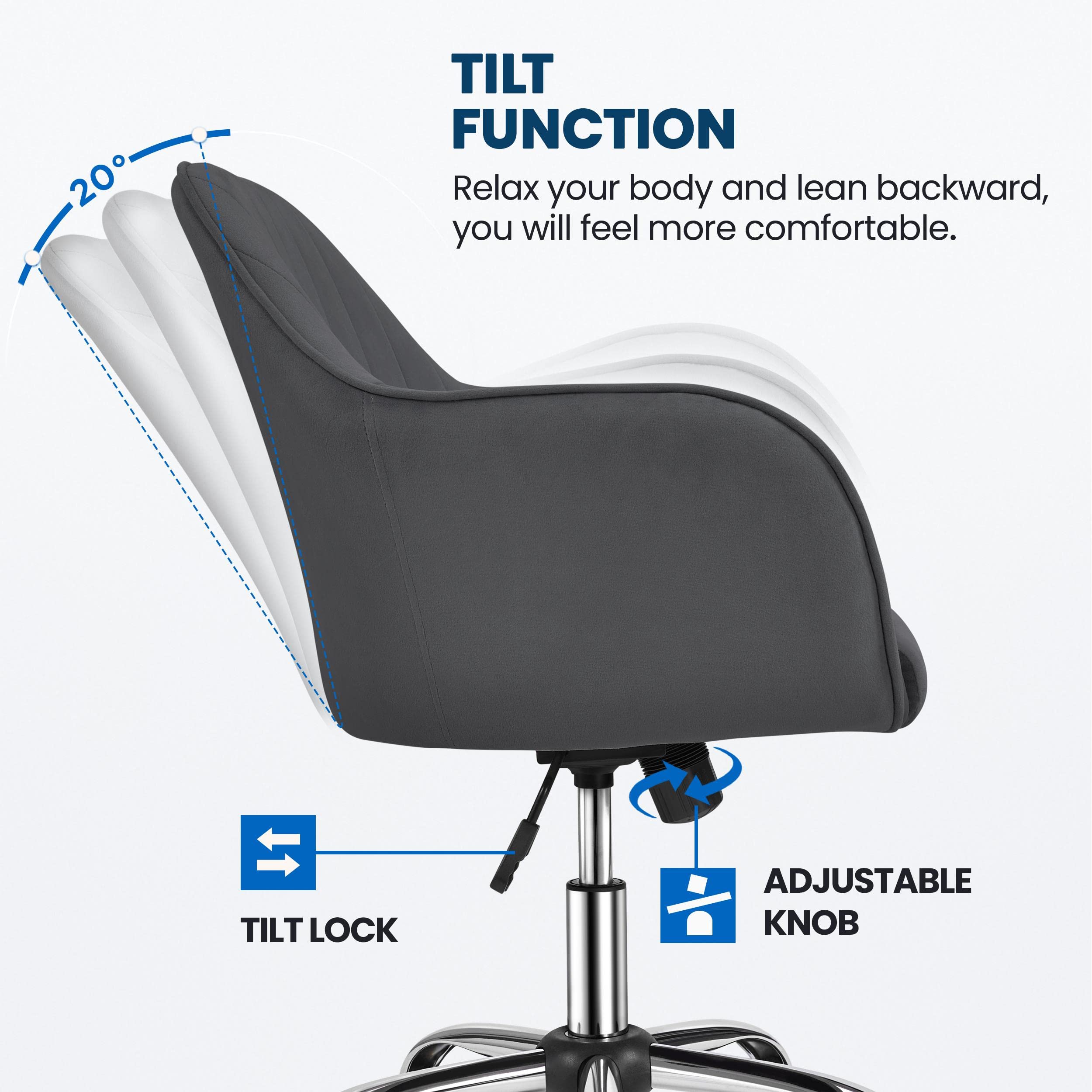 Topeakmart Adjustable Home Office Chair - Modern Mid Back Upholstered Desk Chair with Tufted Velvet Fabric, Swivel & Height Adjustable Task Chair for Computer Desk (Gray) - Perfect for Home Office, Gaming & Workspace Comfort