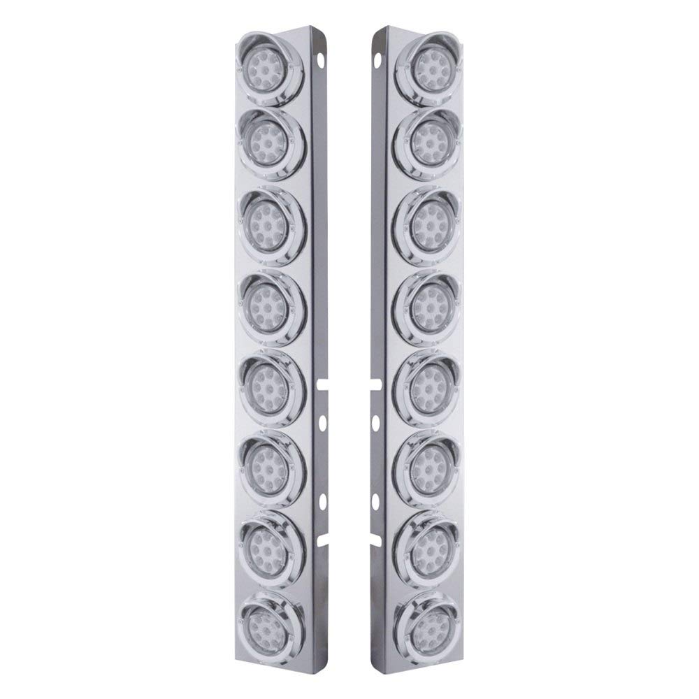 United Pacific 33603 Stainless Steel Air Cleaner Light Bar with Bracket - Amber LED, Clear Lens, Chrome Bezels & Visors - 9 LEDs Per Light - Fits Peterbilt Trucks - Ideal for Truck Upgrades & Road Safety Lighting