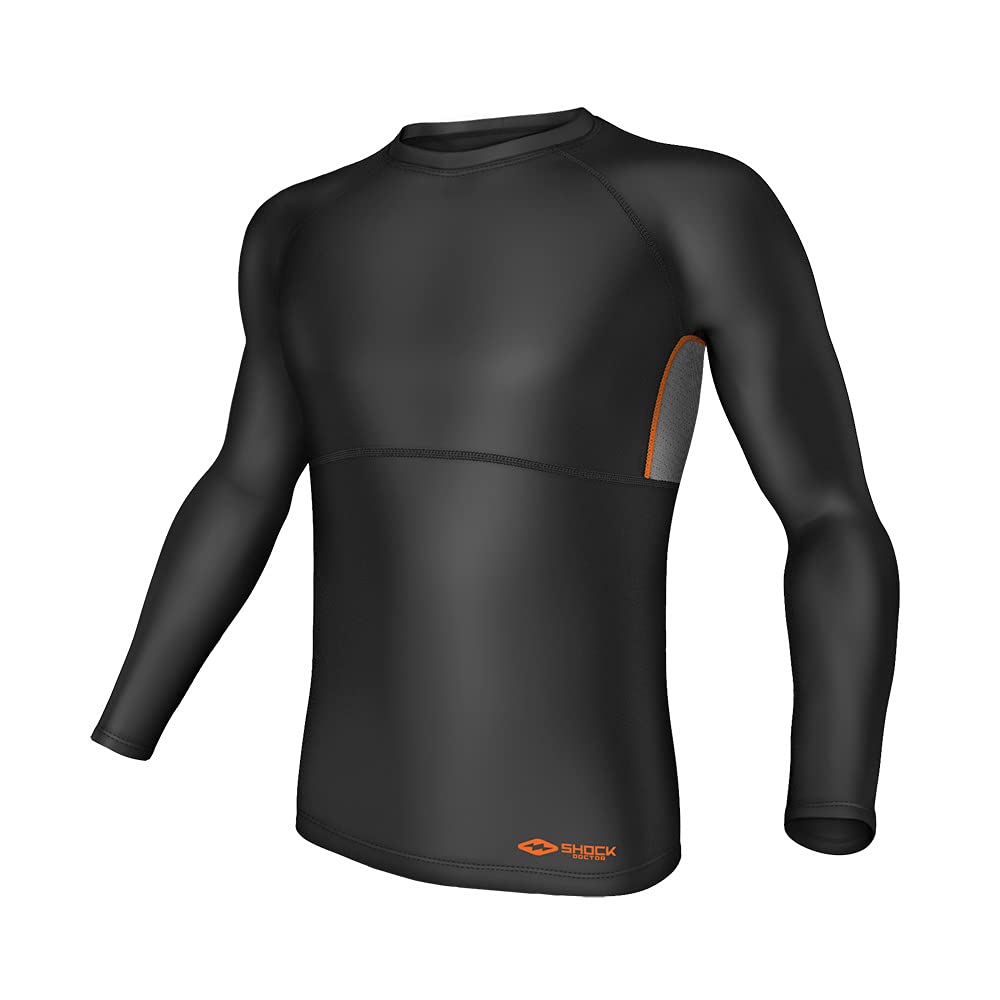 Shock Doctor Core Compression Hockey Shirt Long Sleeve - Black (Medium) | Moisture Wicking Performance Base Layer for Ice Hockey & Training