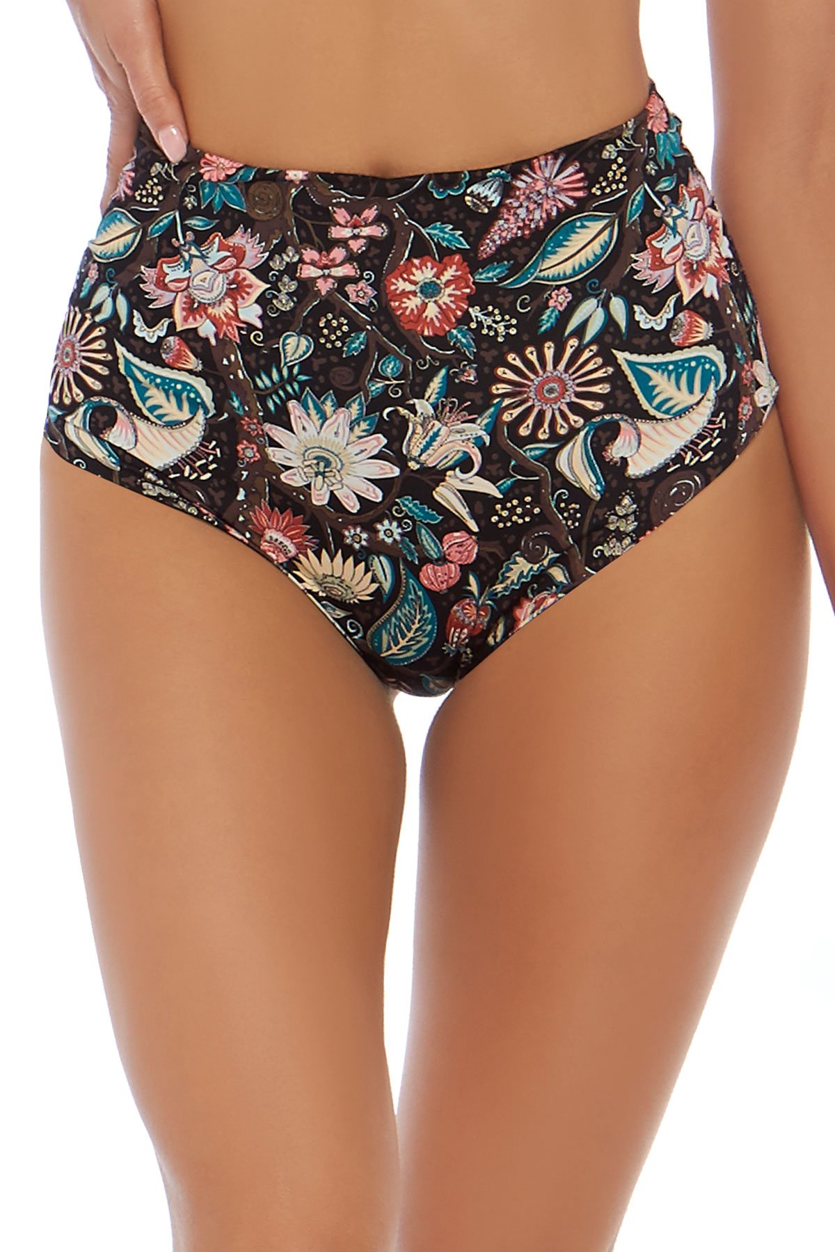 LSpace Women's Liberty Floracopa High Waist Bikini Bottom - Black - Size M | Sexy High Waisted Swimwear for Beach, Pool & Vacation
