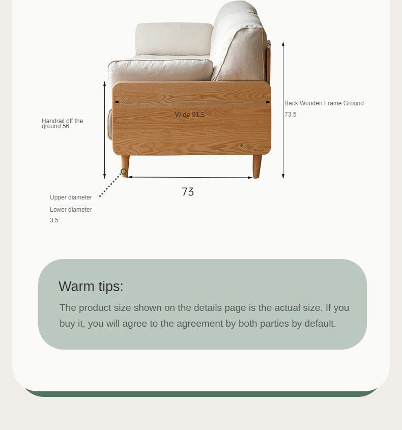 Solid Oak Wood Straight Fabric Sofa - Modern Living Room Furniture for Home & Office Comfort