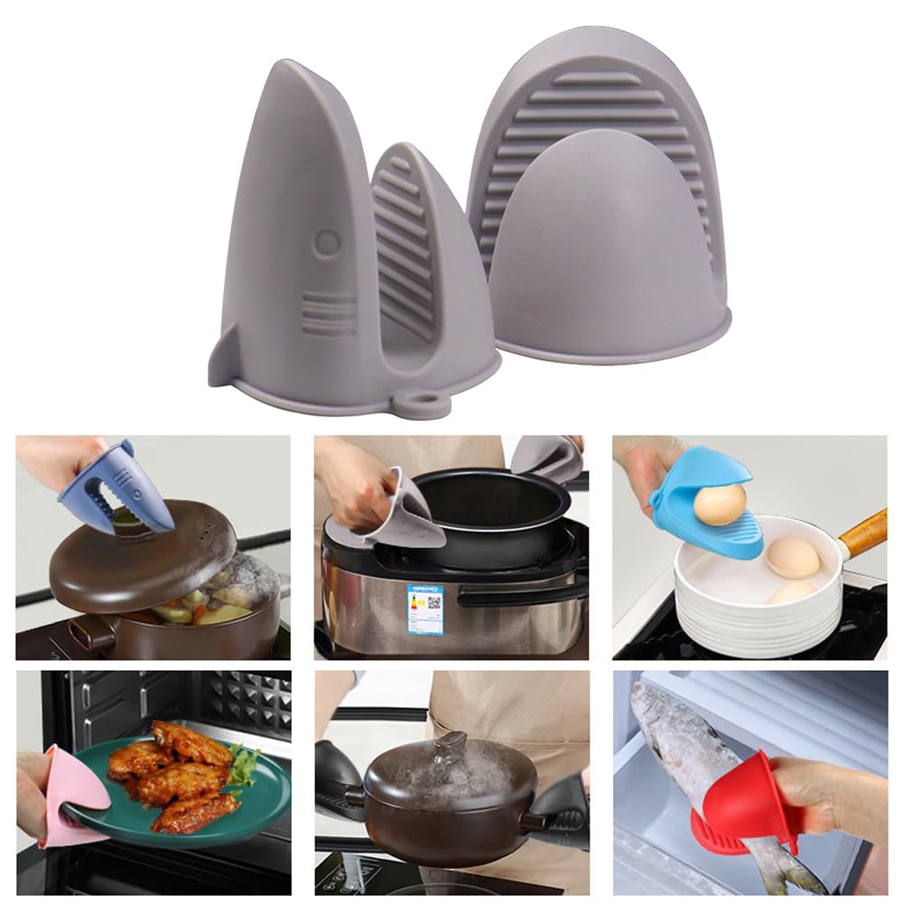 Heat Resistant Silicone Oven Mitts - Mini Cooking Gloves for Air Fryer, Baking & Kitchen Use - Non-Slip Grip & Thermal Protection (Grey) - Perfect for Grilling, Roasting & Food Handling