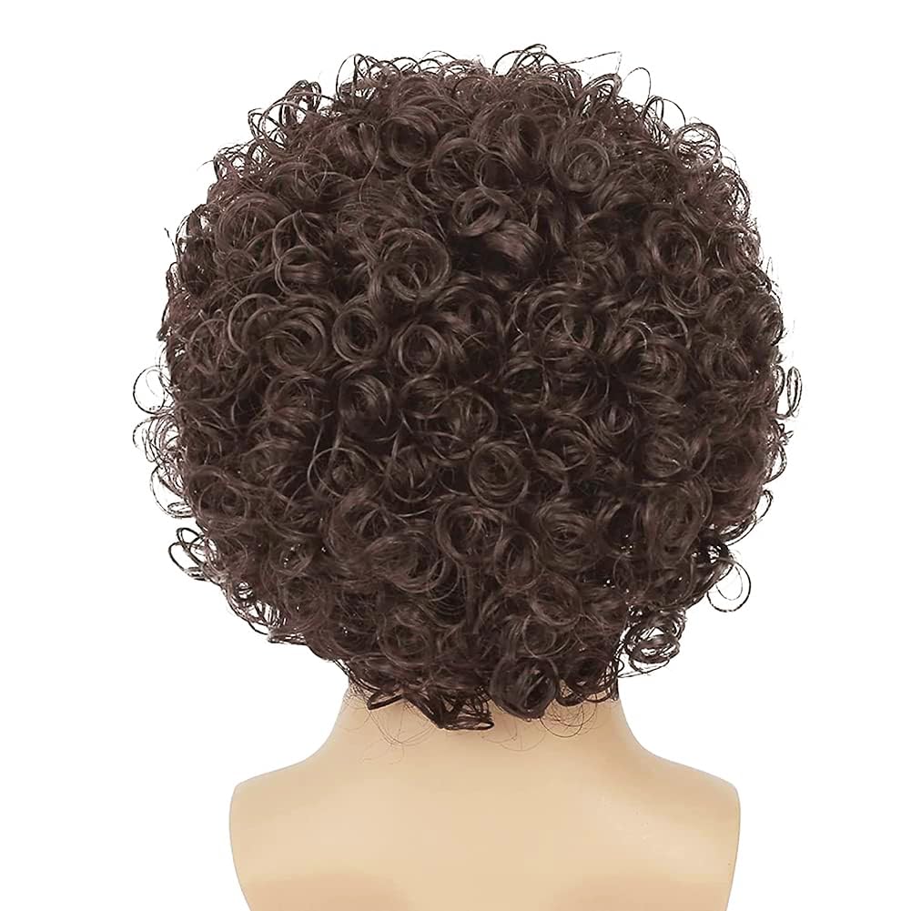 Men's Short Brown Curly Afro Wig - Fluffy Rocker Synthetic Hairpiece for Cosplay & Costume (Dark Brown) - Perfect for Halloween, Parties & Themed Events