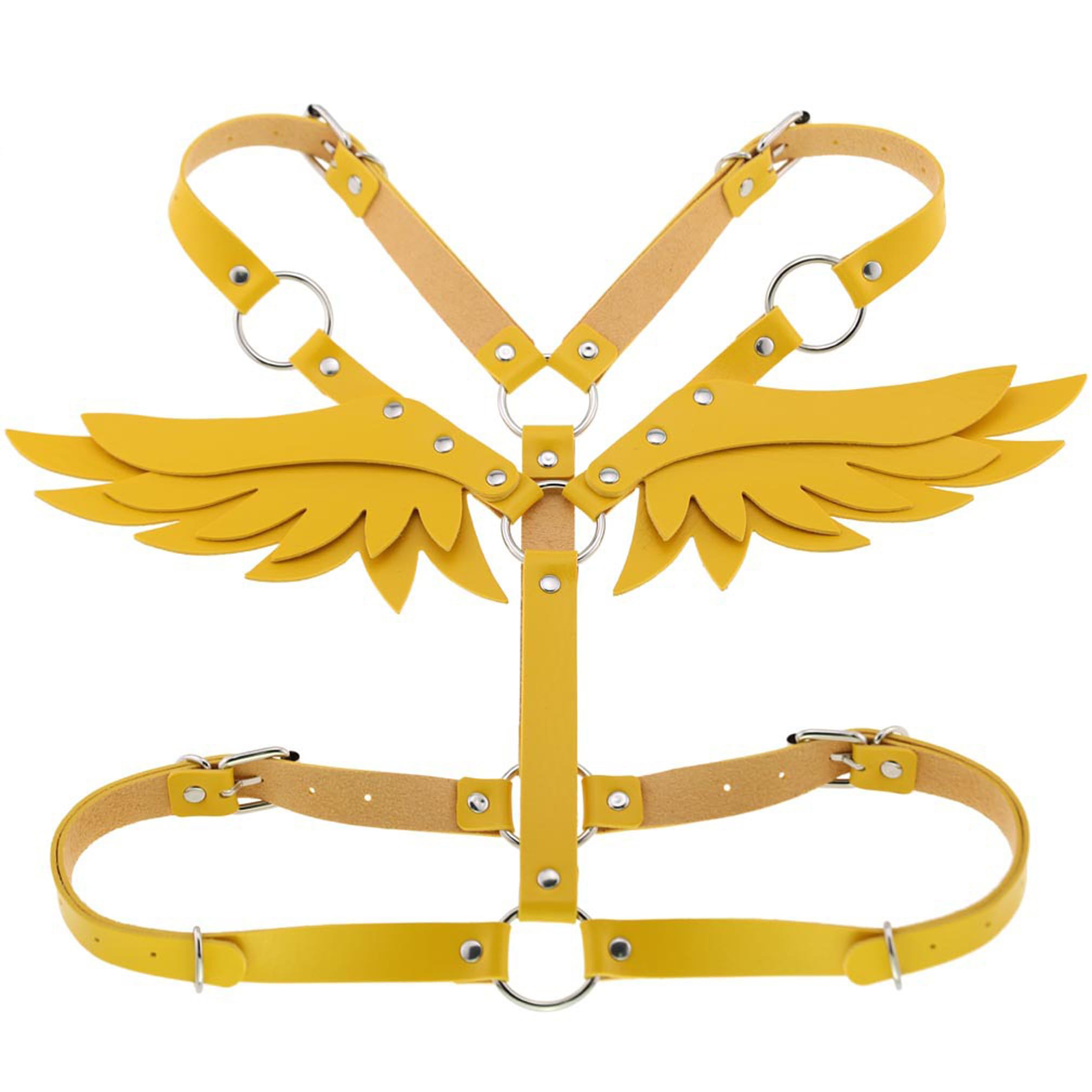 Women's Adjustable Punk Leather Body Harness Belt - Gothic Chest Bra Strap with Angel Wings Design for Waist & Torso - Perfect for Cosplay, Music Festivals, and Edgy Fashion Outfits