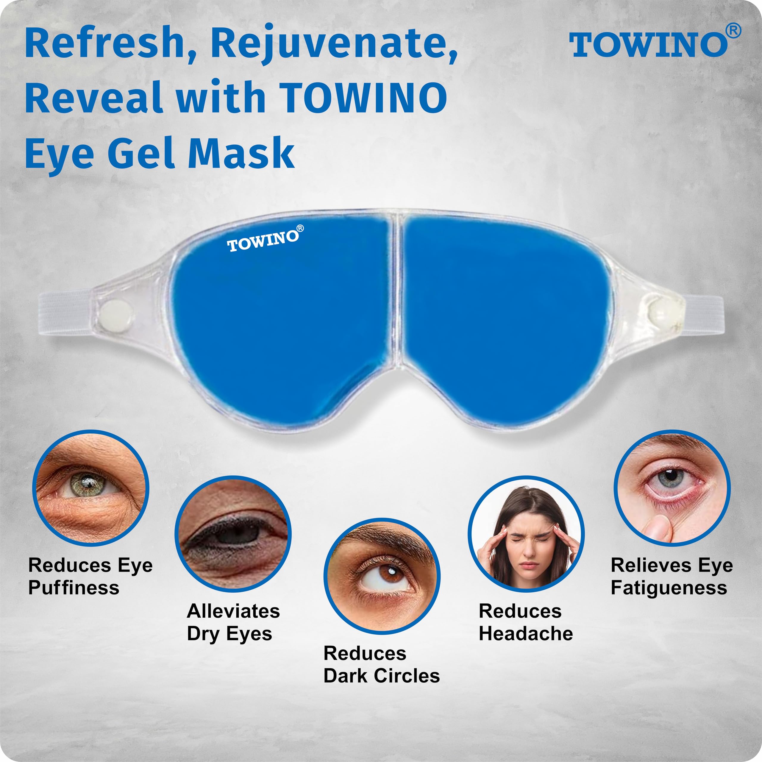 TOWINO CARE® Cooling Gel Eye Mask for Dark Circles, Puffy Eyes & Dry Eyes Relief - Reusable Eye Patches for Pain, Redness & Relaxation - Sleep Mask for Women & Men (Blue) - Perfect for Travel, Work & Home Use