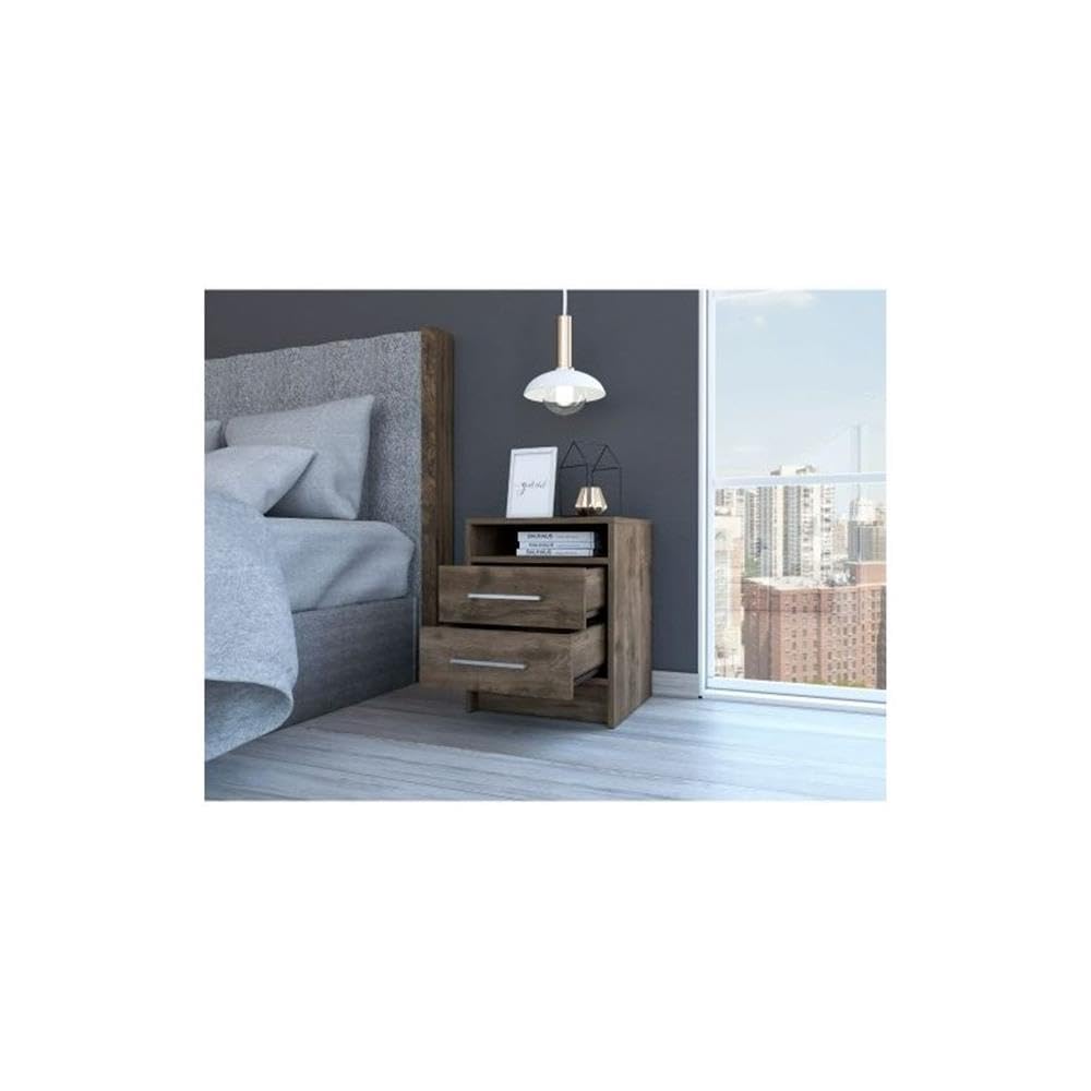 TUHOME Eter Nightstand - Modern Brown Engineered Wood Bedside Table with Drawer | Perfect for Bedroom, Guest Room & Small Space Furniture
