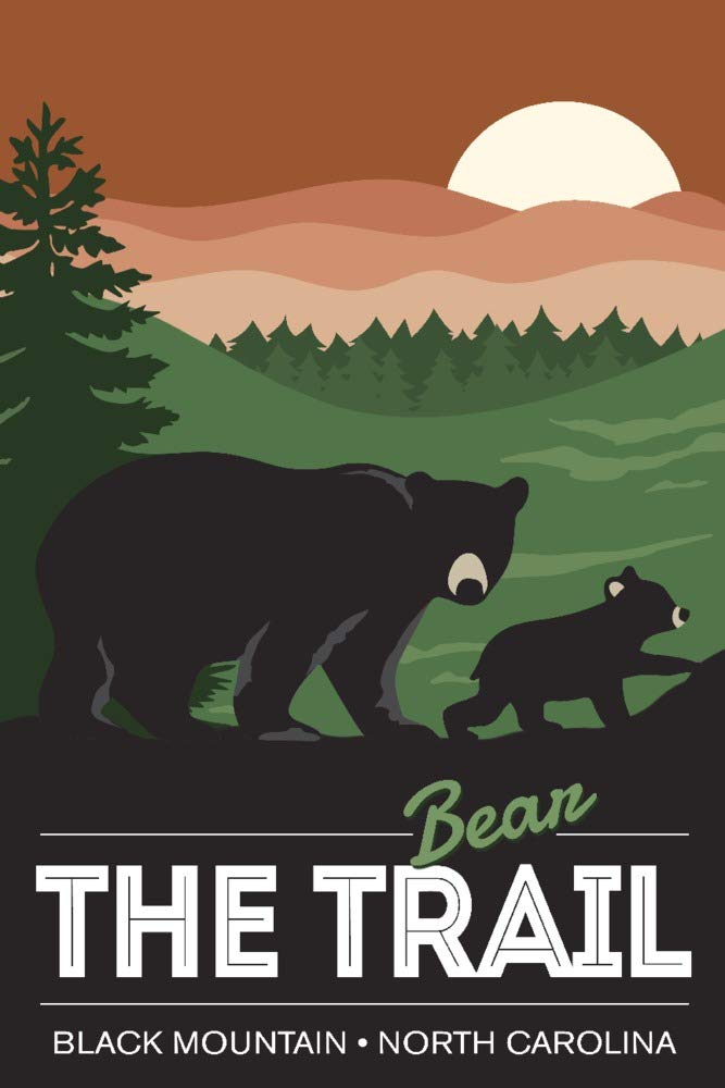 Black Mountain North Carolina Bear The Trail 12x18 Wall Art Poster - Rustic Wildlife Decor for Living Room, Bedroom & Office - Perfect for Nature Lovers & Outdoor Enthusiasts