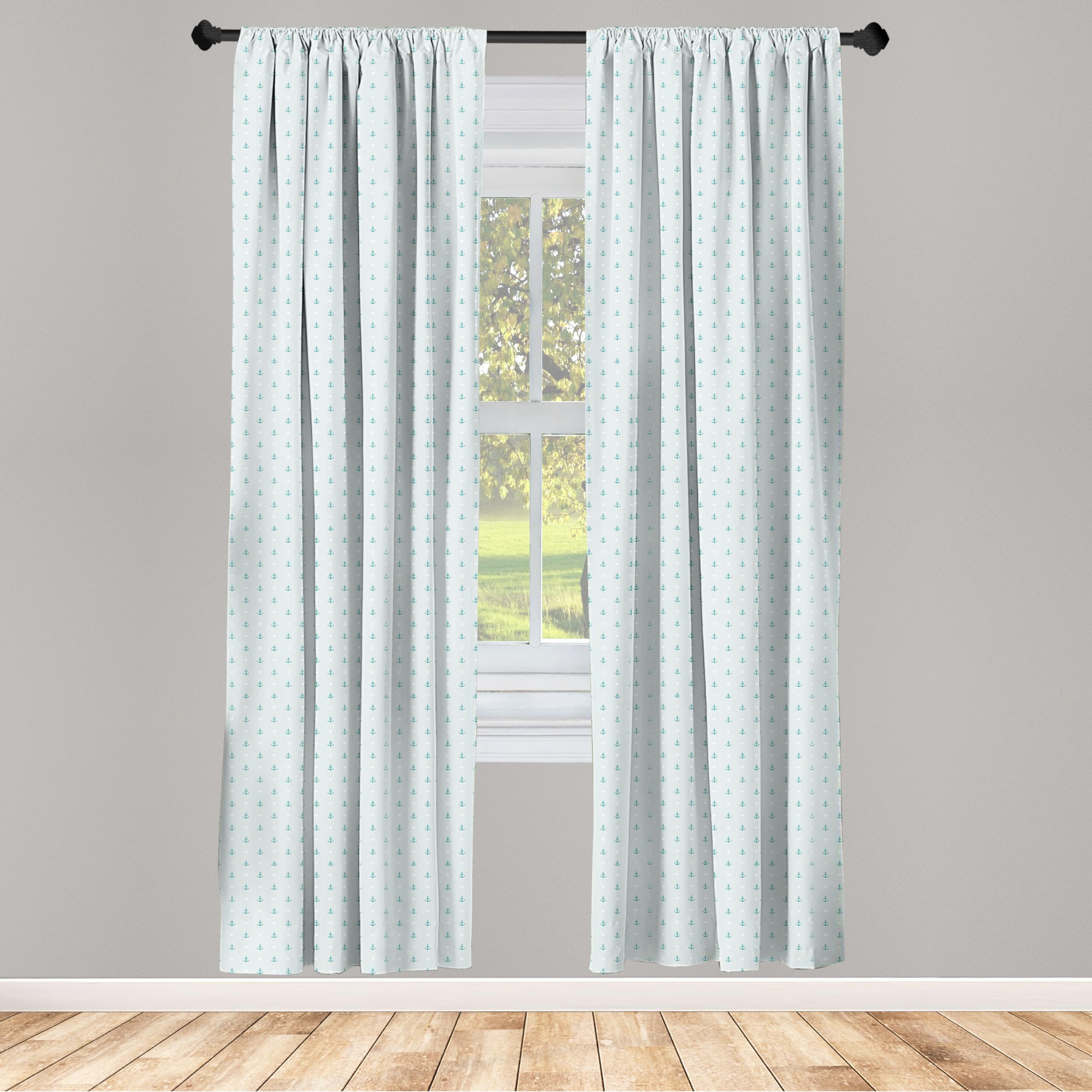 Ambesonne Anchor Curtains - Nautical Themed Window Treatments with Small Anchors & Hearts, 2 Panel Set (28