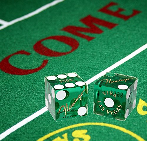 19mm Craps Dice Pair with Matching Serial Numbers - Authentic Las Vegas Casino Table-Played Dice (Flamingo Green Polished) for Casino Games, Board Games, and Collectors